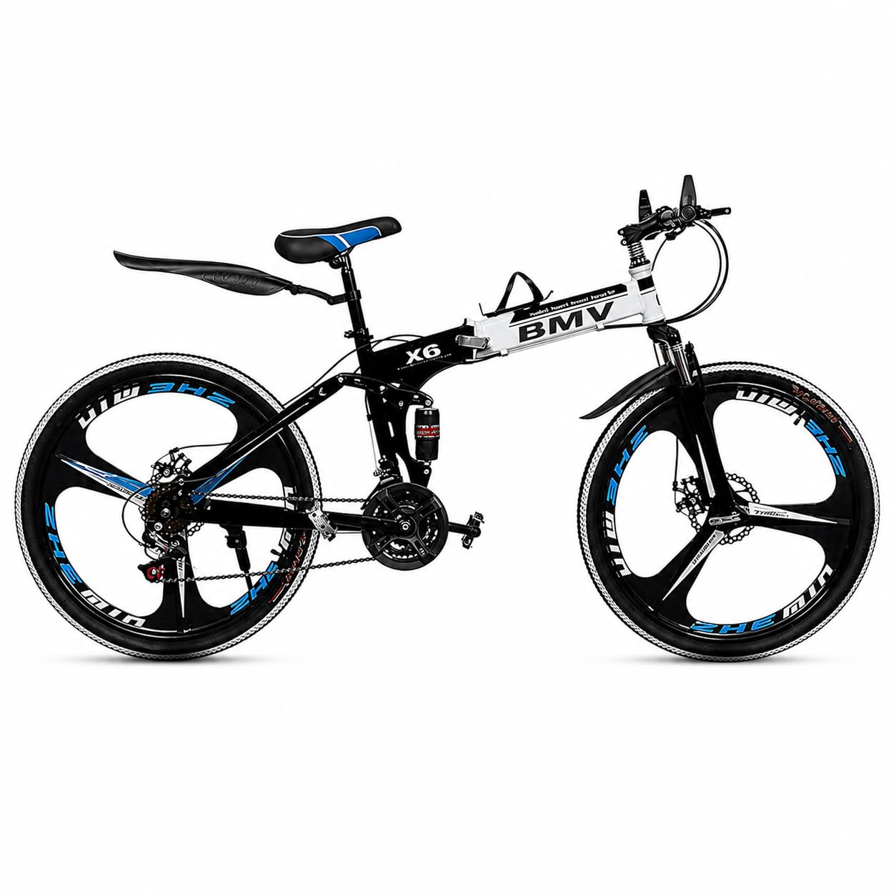 Sunspeed Men Skyride BMV X6 Foldable Cruiser Bicycle| Black Bike with 21-Speed Gears, Dual Disc Brakes, Hydraulic Suspension and Strong Carbon Steel Frame|Great for City Rides, 26 inch
