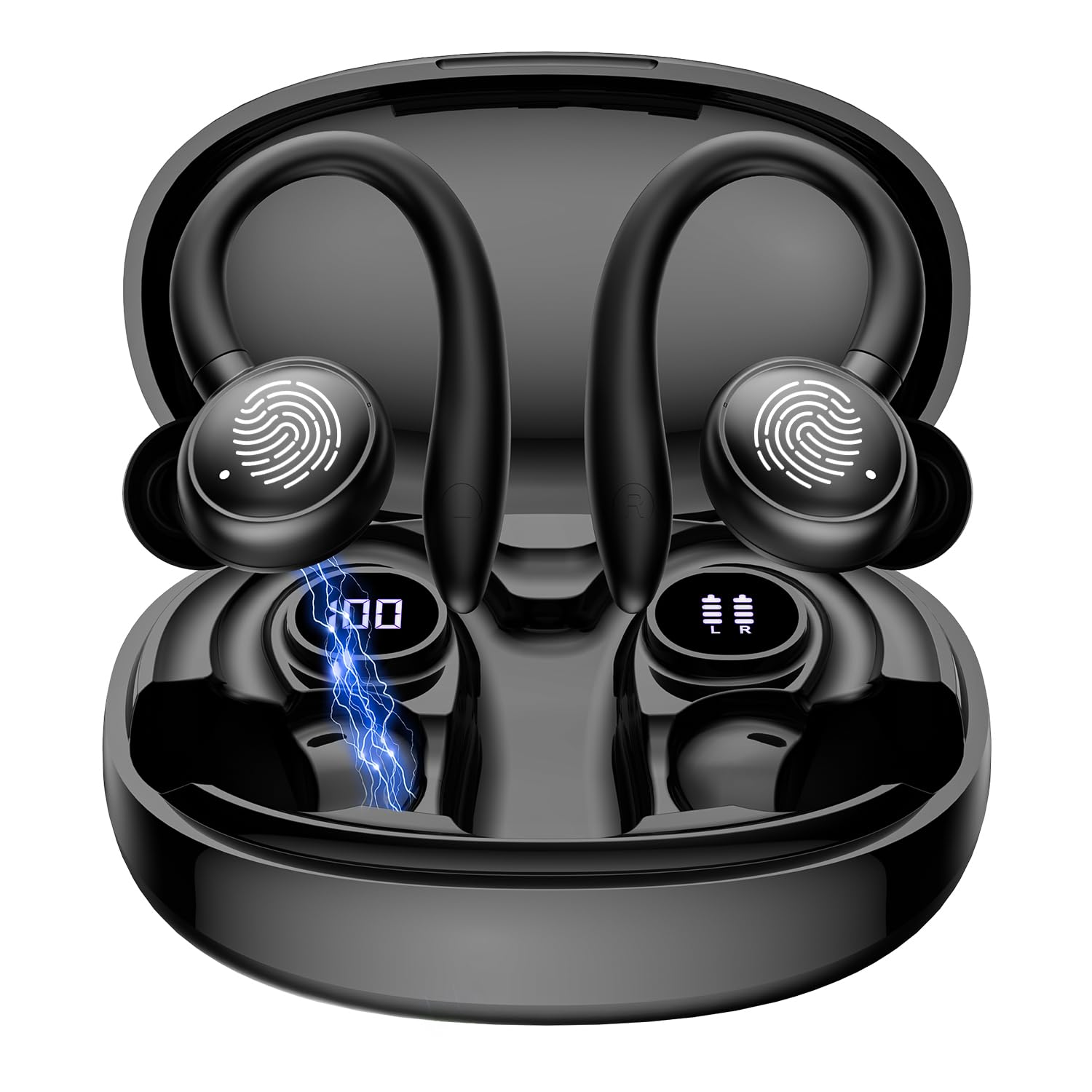 Wireless Earbuds, Bluetooth 5.4 Over Ear Headphones, Ear Buds Wireless HiFi Stereo Sound with ENC Mic, Sport Earphone with Hooks for Running, 48H Dual LED Display, IP6