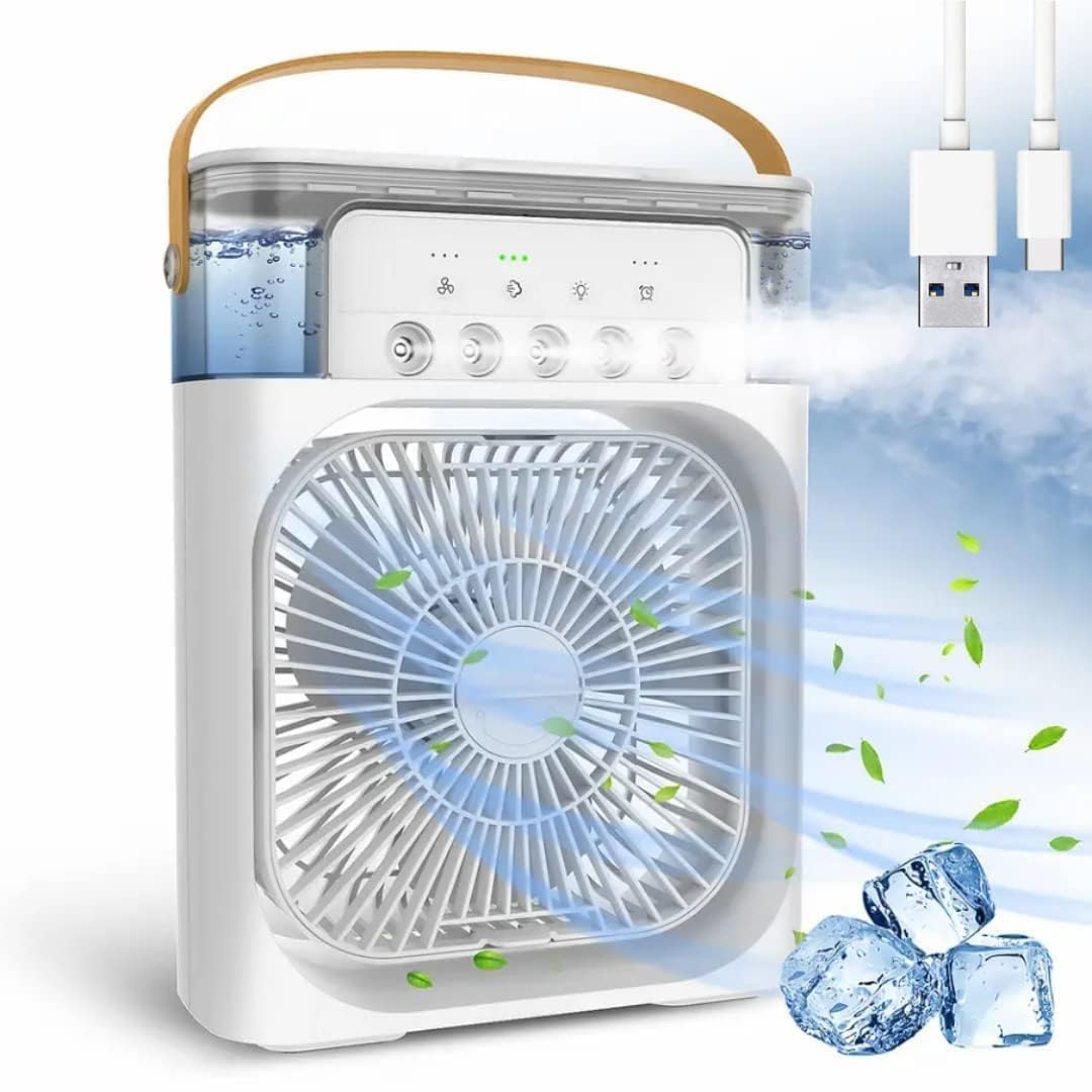 TEKCOOL Mini Cooler for Room Cooling AC Portable Mini Fan Artic Cooler with 7 Colors LED Light, 1/2/3 H Timer, 3 Wind Speeds and 3 Spray Modes for Office,Home,Dorm,Travel?”