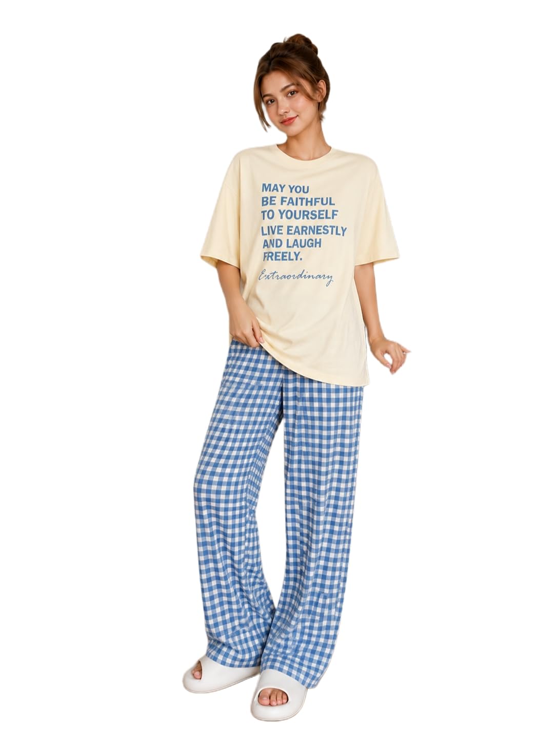 KSHS Cotton Blend Womens Korean Night Dress || Full Pyjama Set ||Korean Nightsuit || Women Nightwear ||Round Neck Full Sleeve Nightsuit || Loungewear || Everyday Nightdress Women’s Pyjama Sets