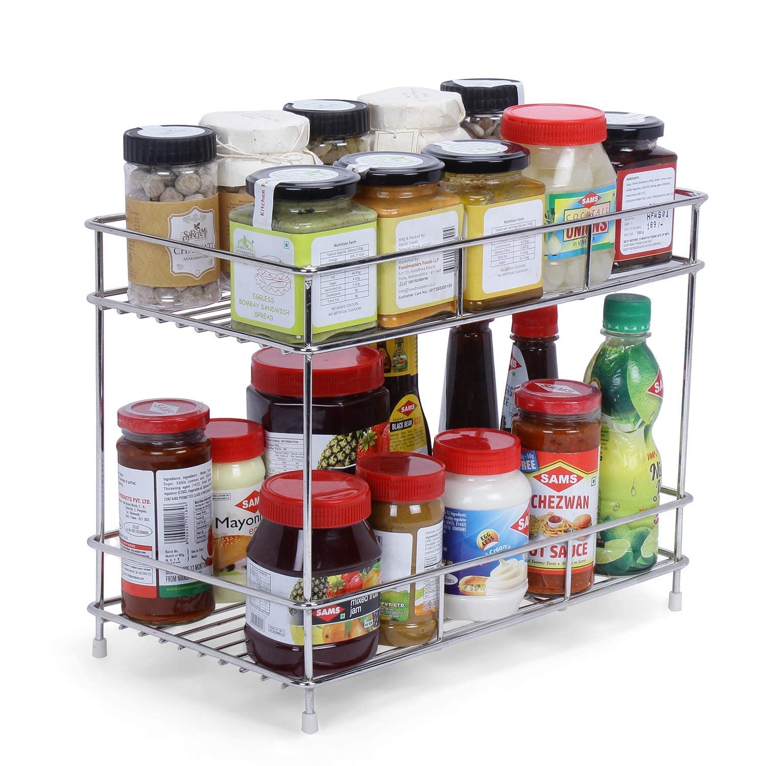 CR18 COLLECTION Heavy Big Size 2-Layer Stainless Steel Spice Rack | Modular kitchen Storage Organizer | Multipurpose Space Saver Rack for Efficient kitchen Organization