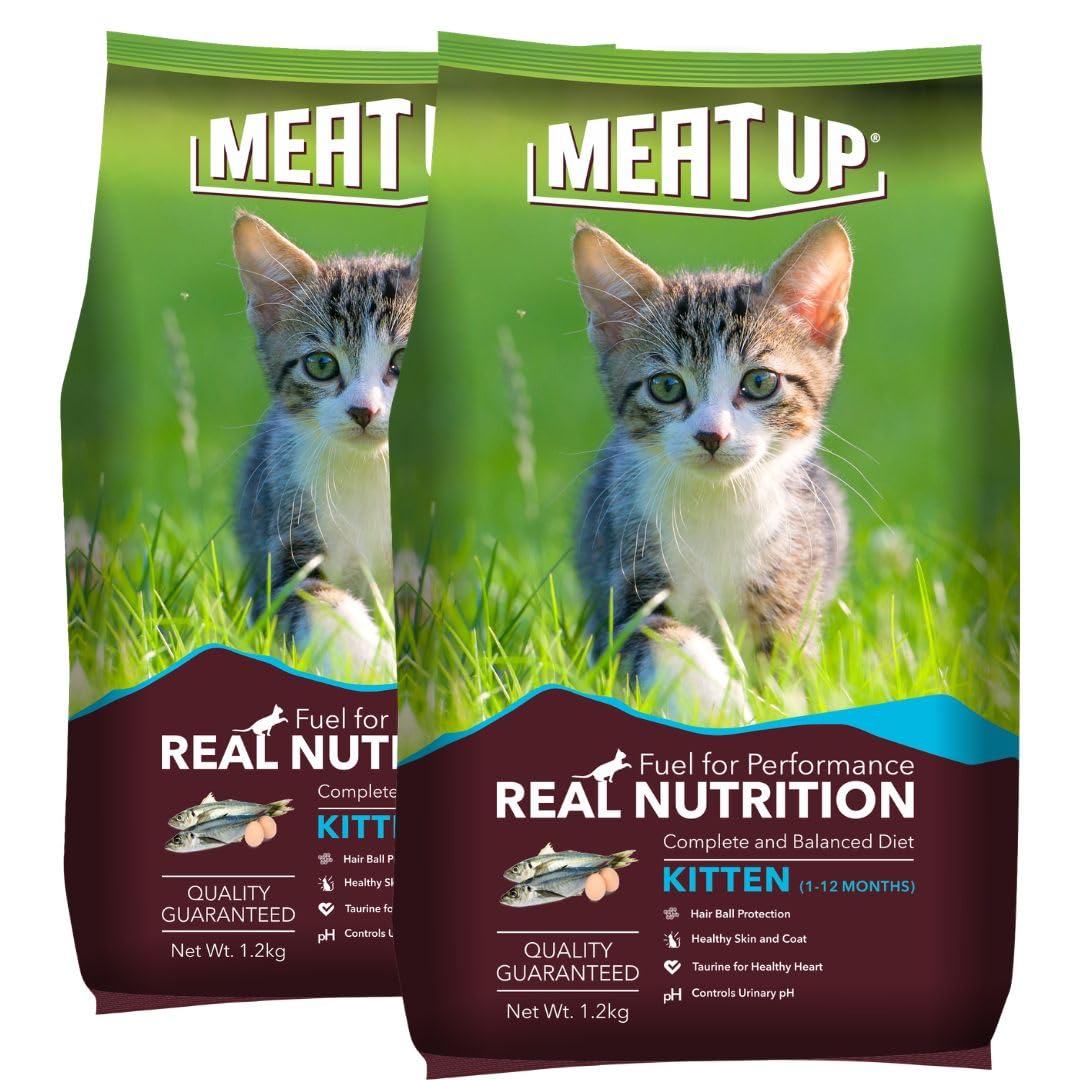 Meat Up Kitten Dry Cat Food (Up to 12 Months) (2 x 1.2kg) Total 2.4kg | Ocean Fish Flavour | Complete Nutrition | Taurine for Heart