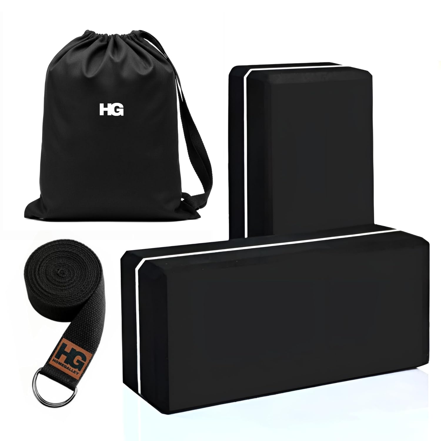 Yoga Blocks for Beginners Yoga Blocks Pack of 2 with Belt for Exercise High Density Eva Exercise Block Pair to Improve Strength, Balance, Stretching for Women and Men, Black