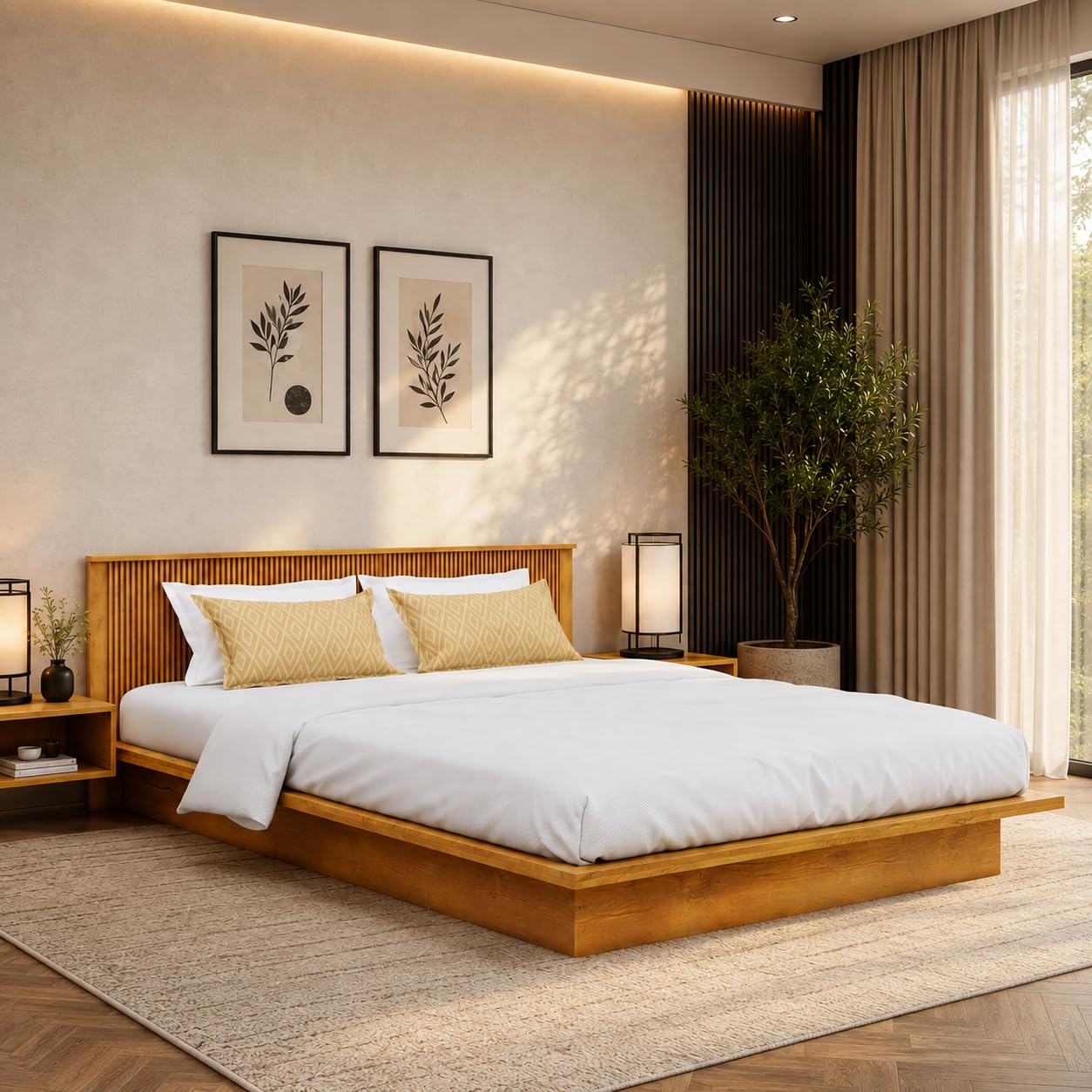 Bniture Modern Low Height King Size Bed Without Storage | Engineered Wood Platform Bed Headboard | Bed King Size Wooden Cot Double Bed for Bedroom 3 Year Warranty (Giant Wood)