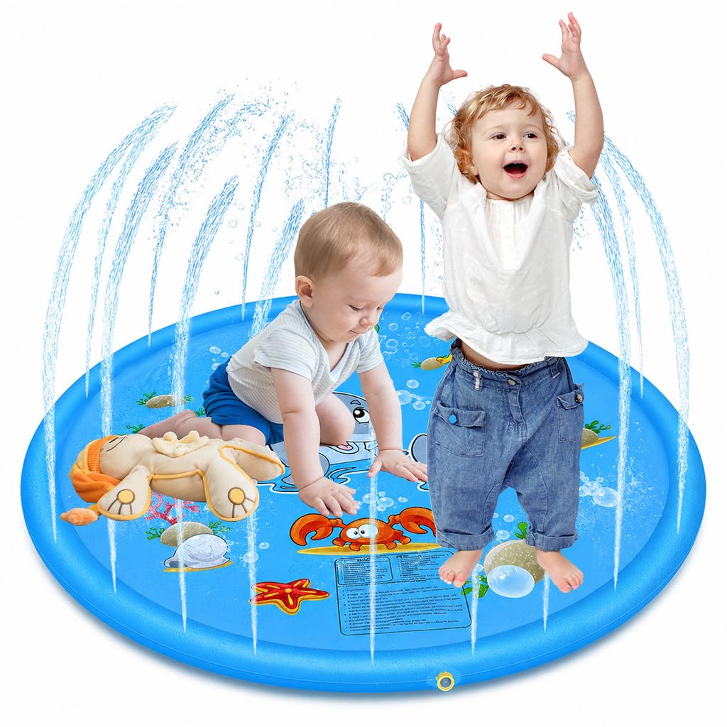PATPAT Sprinkler Splash Pad for Kids 3.3ft PVC Ocean Print