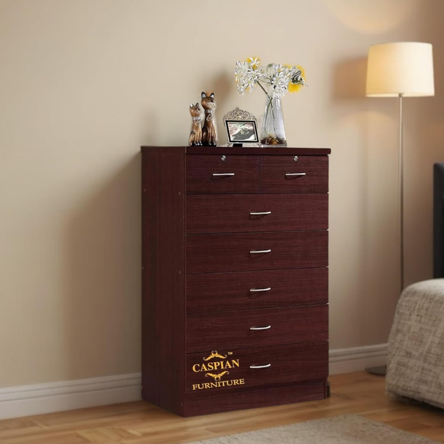 CASPIAN Wooden Chest of Drawers (Walnut Brown) | Multipurpose Engineered Wood Storage Organizer Furniture with 4 Drawers | Filing Cabinet for Home, Bedroom, Living Room & Office