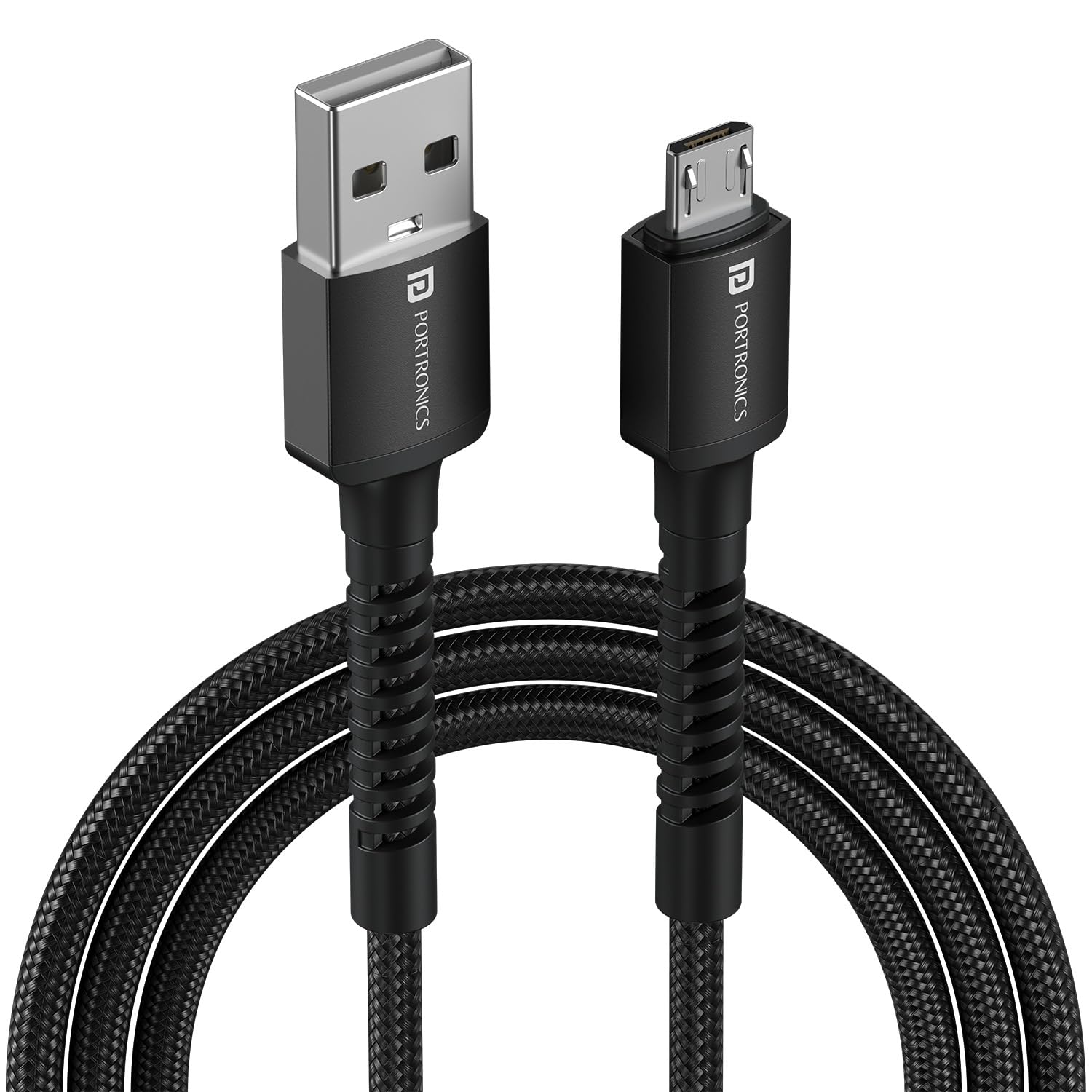 Portronics Konnect X USB-A to Micro USB Fast Charging Cable With Max 3A Output,Fast Charging & Data Transfer, Nylon Braided, Aluminium Alloy Shell, 1M Length compatible with Micro usb Devices(Black)