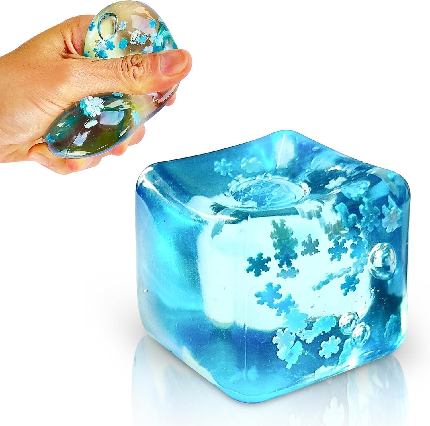 Openja Stress Balls Ice Cube with Snowflakes Inside for Your Best Mellow and Chill, Snow Pieces Silent Nice Square Shape Anxiety Sensory Squishy Fidget Toy Slow Rise, Classroom Prizes, Calming Adults.