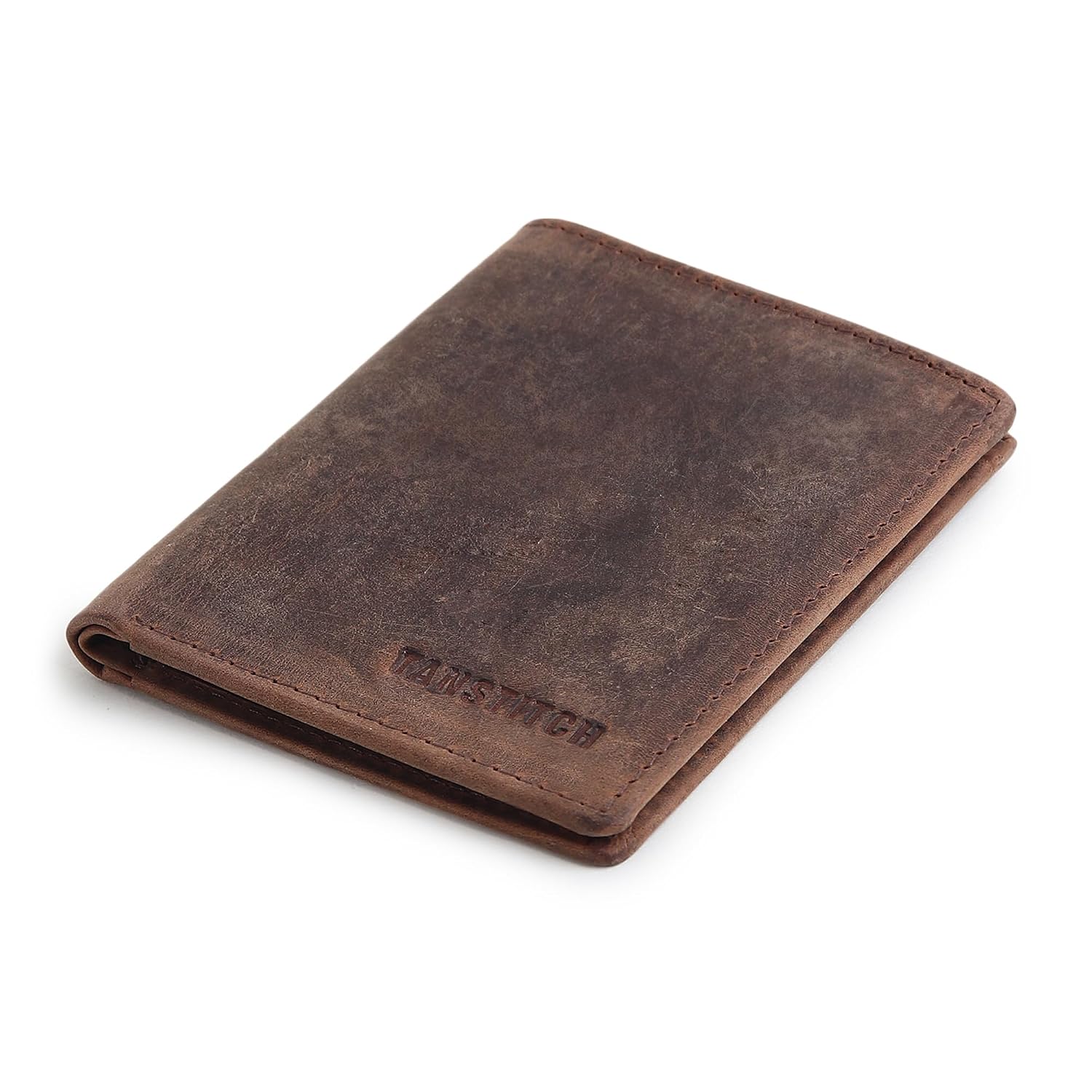 TANSTITCH Bifold Vertical Wallet | Full Grain Leather | RFID Protected | Front Pocket Wallet | Sim Card & Sim Ejector Slot(Brown-Hunter)