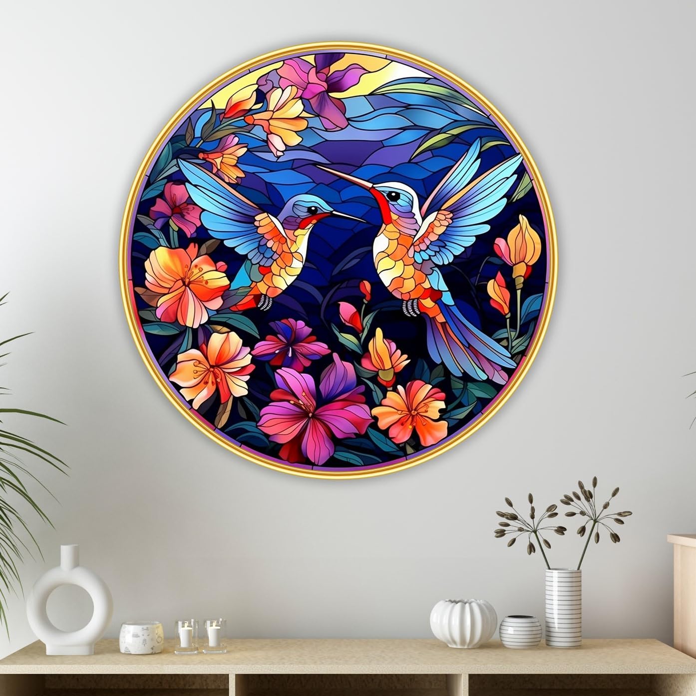 Livin’luxe paintings Loving couple Bird modern art Premium Sparkle lamination Golden Slim Frame 58 cm x 58 cm Large Size, For Home/Office/Hotel painting GR-26