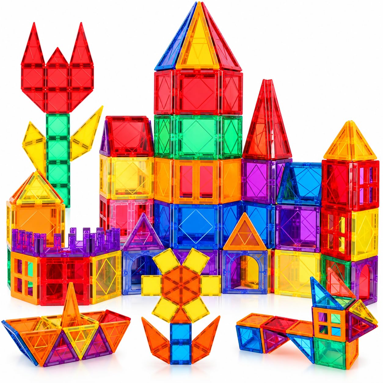ANVIE & ABEER® Set of 40 Big (75mm) Magnetic Building Tiles for Kids, Educational Stacking Blocks for Boys Girls, Magnets Construction Toys, (Big Tiles Set of 40 PCS)