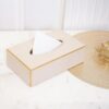 Rectangular PU Leather Tissue Box Cover Holder with Gold Trim – Modern Decorative Facial Tissue Dispenser for Bathroom, Bedroom, Office, Car & Vanity (Beige)