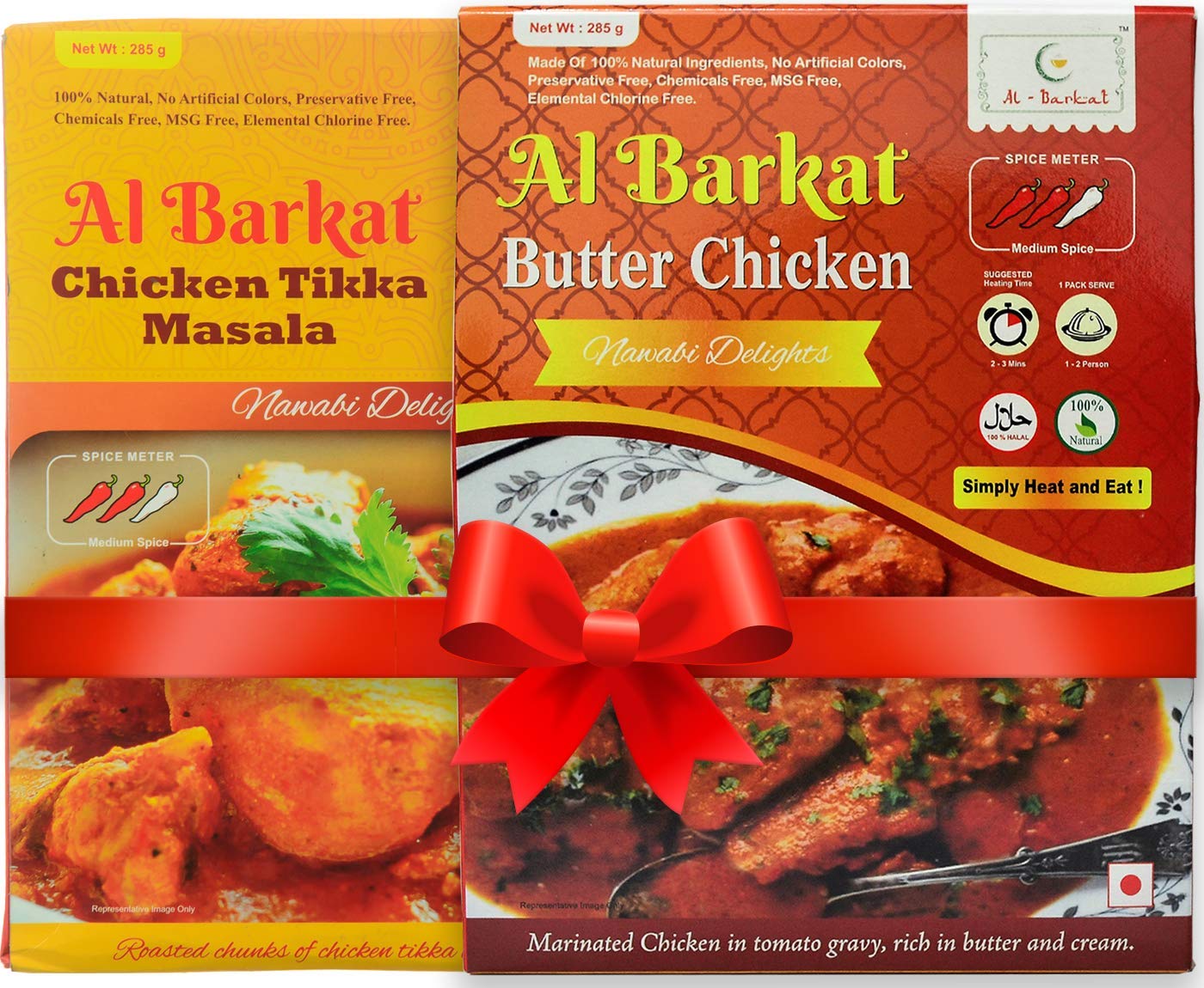 Al Barkat CHICKEN CURRY COMBO – Pack of 2 (1 x BUTTER CHICKEN 285g + 1 x CHICKEN TIKKA MASALA 285g) – Ready to Eat/Heat and Eat