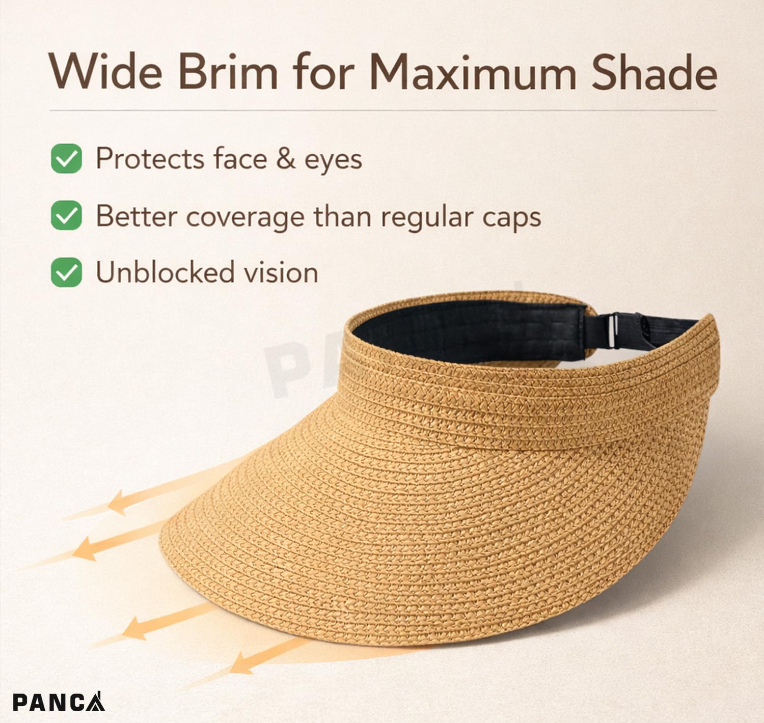 PANCA Straw Hat Sun Hats for Women | Wide Brim Beach Cap with UV Protection | Stylish Summer Travel Hat for Outdoor, Vacation & Daily Use | Packable Design Khaki