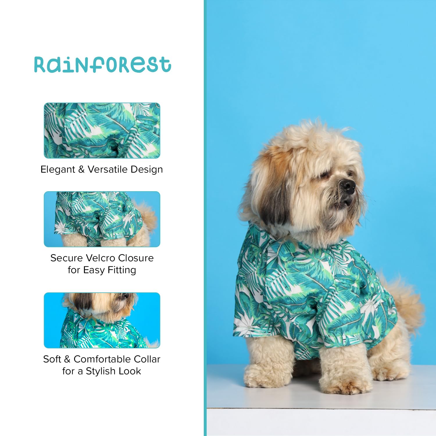 15 BUTTONS Rainforest Print Dog Shirt | Super Soft and Comfortable Pet Clothing for Maltese, Toy Poodle, Lhasa, Shih Tzu, Cats (XS)