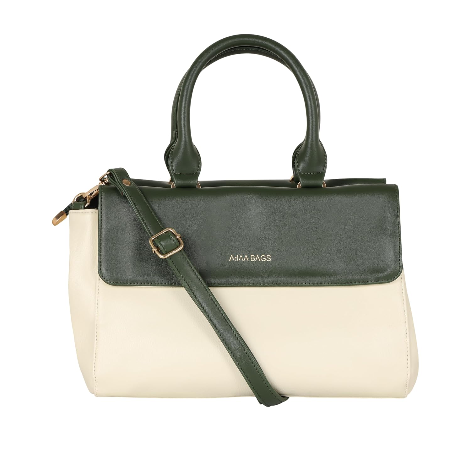 Adaa Bag | Stylish Ethnic Synthetic Leather Sling Bag for Women | Adjustable Embroidered Strap, Zipper & Magnetic Closure, Crossbody Shoulder Bag – Ivory/Green