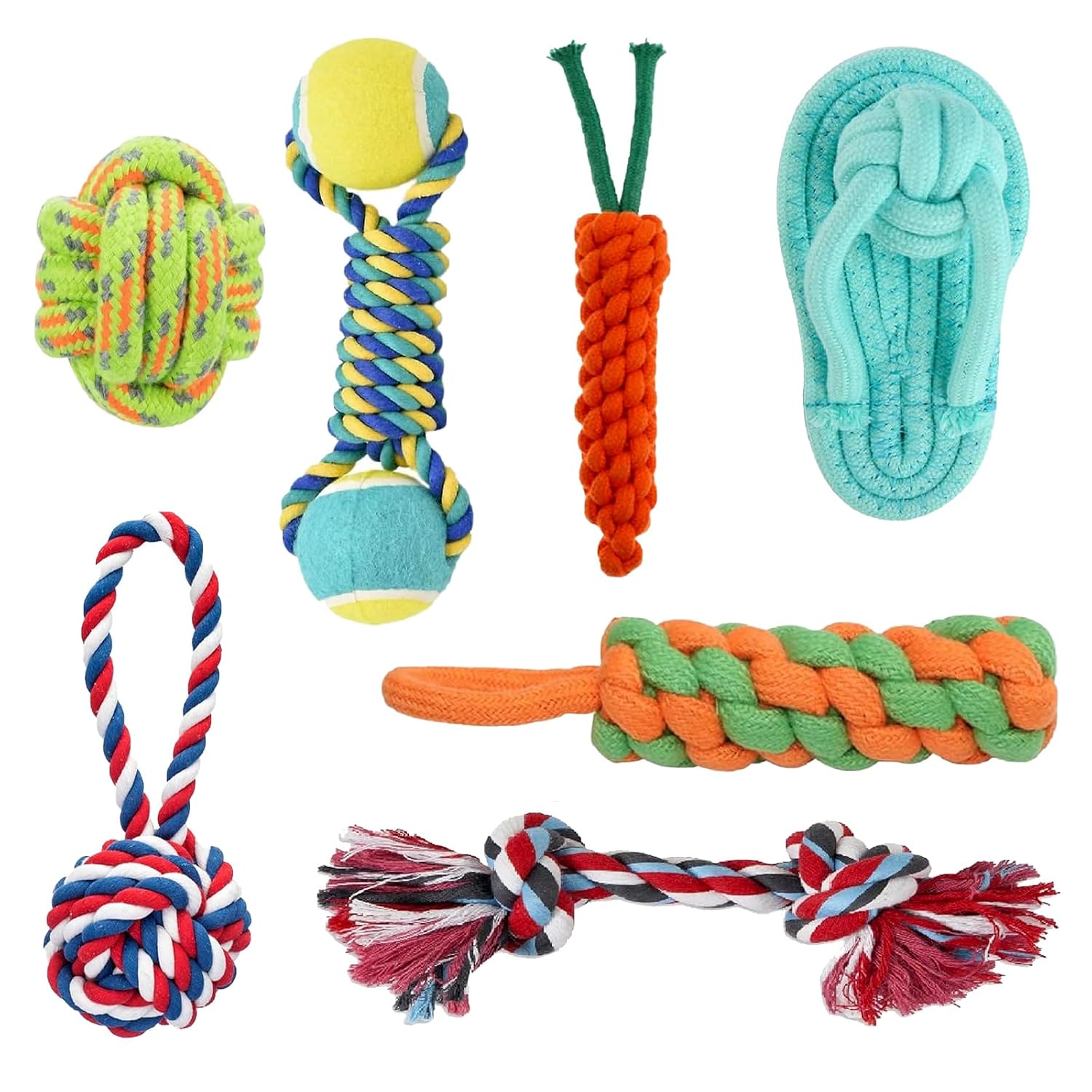 emily pets Dog Cotton Rope Dog Toys Pack of 7, Rescue Dog Tug Ropes Toy Set, Aggressive Chewers, Dog Pull Toys Pets/These Dog Toy Ropes are Made with Durable
