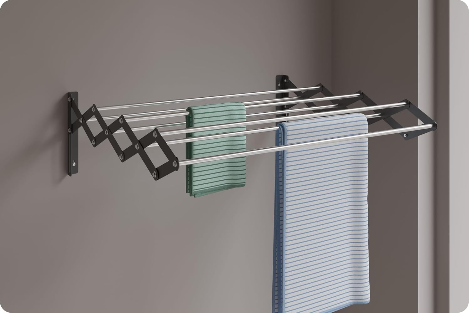 Amiraj Foldable Wall Mounted Clothes Drying Stand |Heavy Duty Rust-Free Stainless Steel Zigzag Cloth Dryer Rack|7 Rod, 2 Feet |Space Saving Laundry Drying Rack for Balcony, Bathroom, Indoor & Outdoor