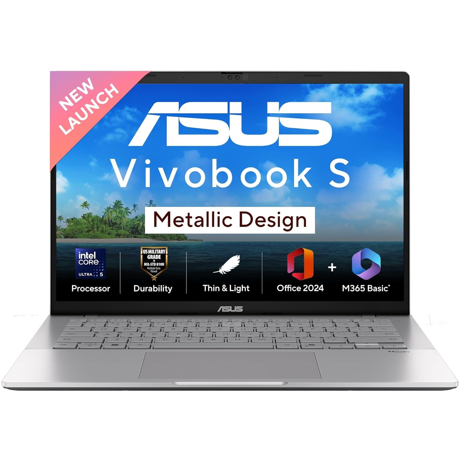 ASUS Vivobook S14, Intel Core Ultra 5 225H, Intel iGPU,16GB RAM,512GB SSD, FHD+,14″,60Hz,Windows 11,M365 Basic (1Year)*,Office Home 2024,Cool Silver,1.4 Kg, S3407CA-LY060WS, Metallic Design Laptop