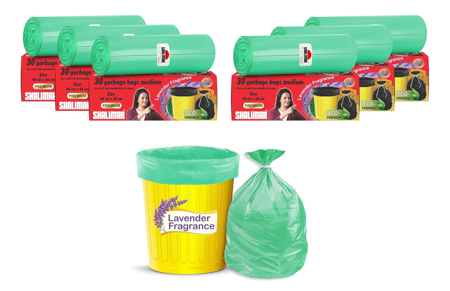 Shalimar Premium Scented Garbage Bags | Medium 19 X 21 Inches | 180 Bags (30 Bags X 6 Rolls) | Lavender Fragrance | Dustbin Bag/Trash Bag | (Green) – Perforated Box for Easy Dispensing