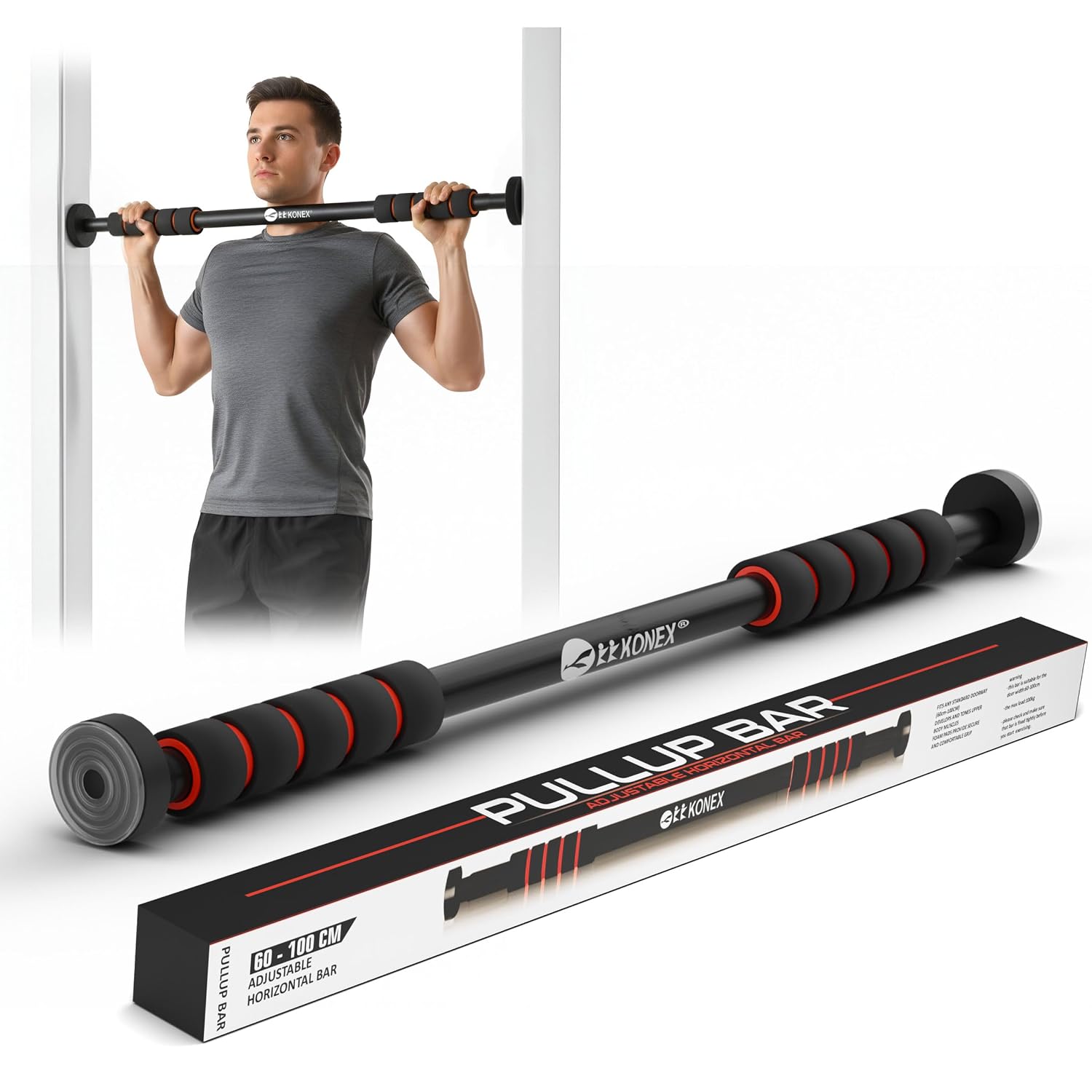 Konex Pull Up Bar for Home Workouts with Effortless Installation | Doorway Hanging Bar, Anti-Slip Ergonomic Grip & Inbuilt Level Meter | Ideal for Pull-Ups & Strength Training | Handles upto 100 kg
