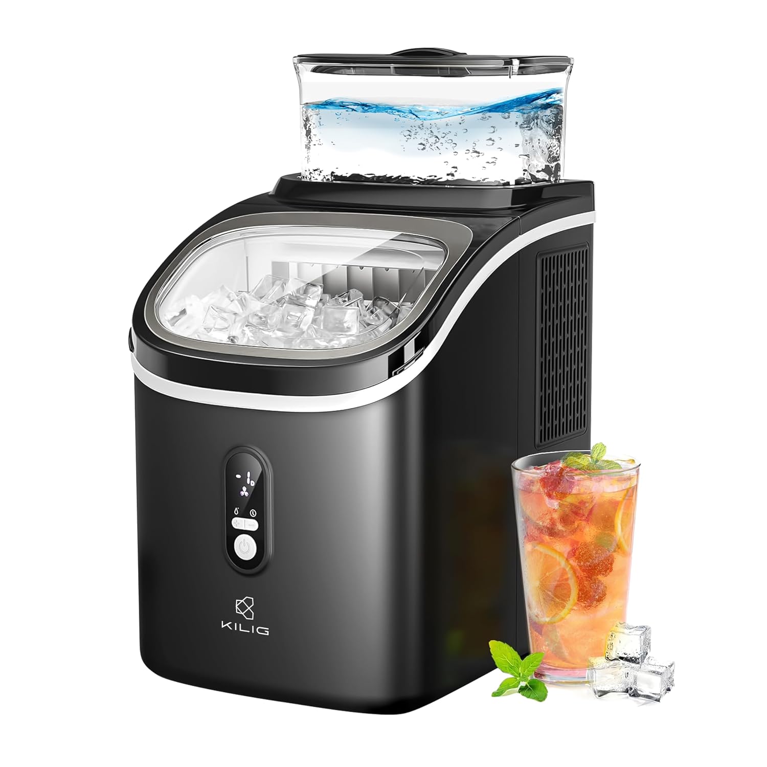 Kilig S01M Countertop Instant Clear Ice Maker Machine 16 Pcs/12-20 mins with two Litre Water Tank, 15 Kg/Day, Self – Cleaning Function & Self Timer Home/Kitchen/Office/Party – Black