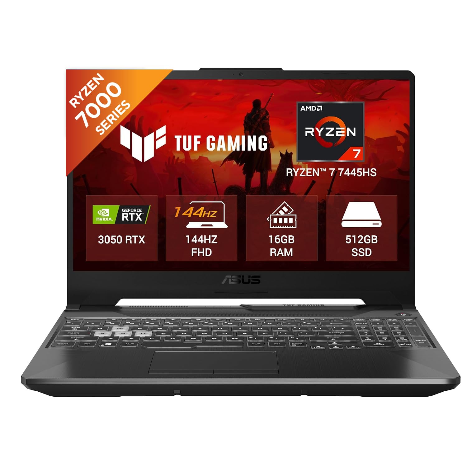 ASUS TUF A15 (2025), AMD Ryzen 7 7445HS,RTX 3050-4GB,75W TGP,16GB DDR5(Upgradeable Upto 64GB) 512GB SSD,FHD,15.6″,144Hz,RGB Keyboard,Windows 11,Graphite Black,2.3 Kg FA506NCG-HN199W, Gaming Laptop