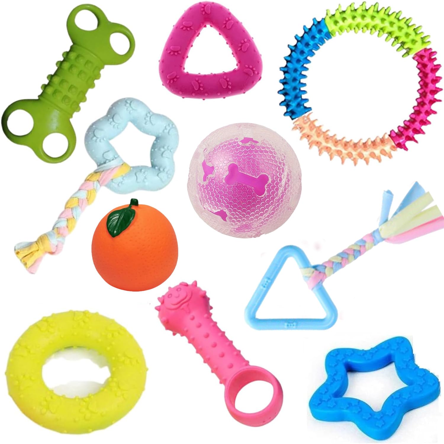 emily pets Dog Chew Toys Combo of 10pcs Rubber Ring Toy,Teether,Dumble Teether & Latex Non-Toxic Toys Dog & Puppy (Color May Vary)