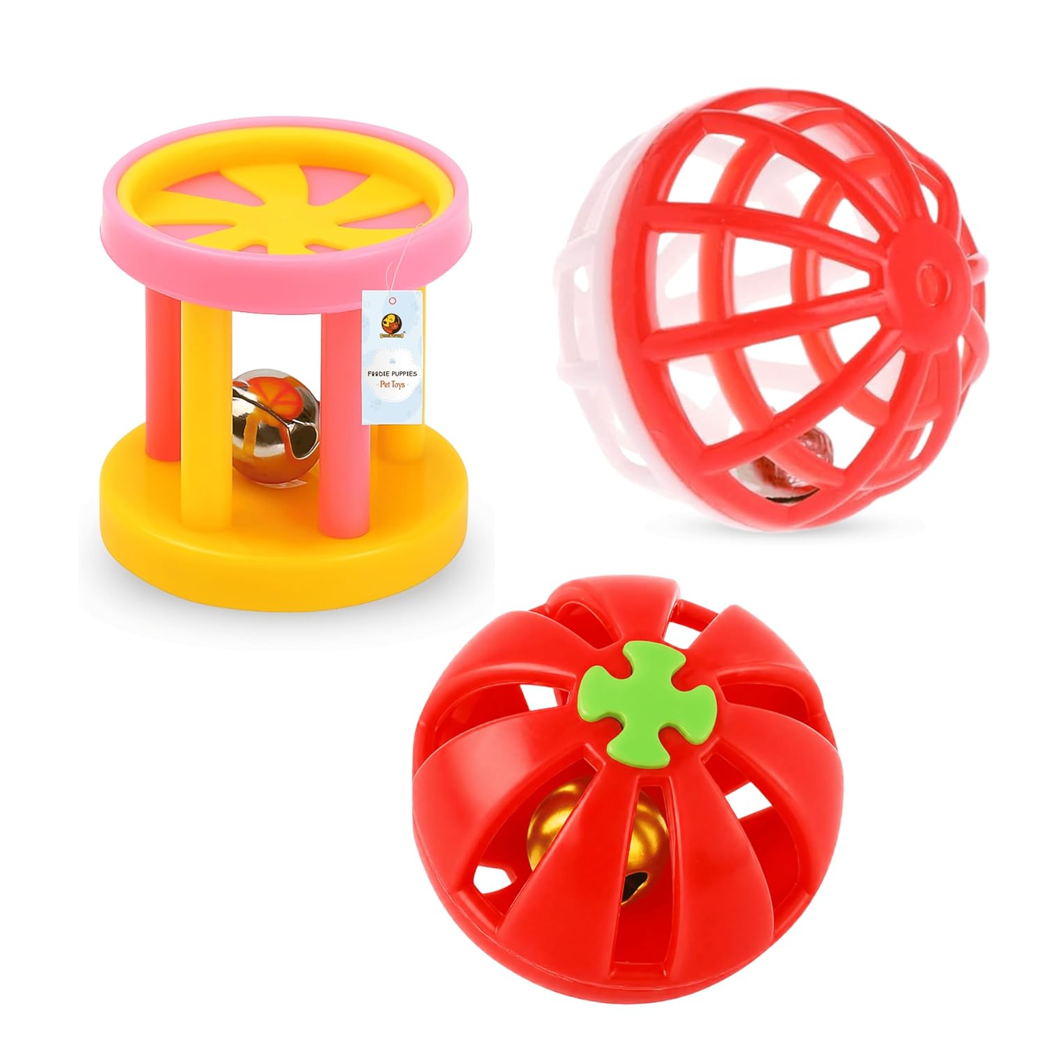 Foodie Puppies Interactive Cat Rattle Toy Combo – (3 Pcs Set) | Rolling Bell Toys for Cats, Kittens & Small Pets | Durable, Lightweight, Safe Plastic, Engaging Indoor Play Toy for Exercise & Fun