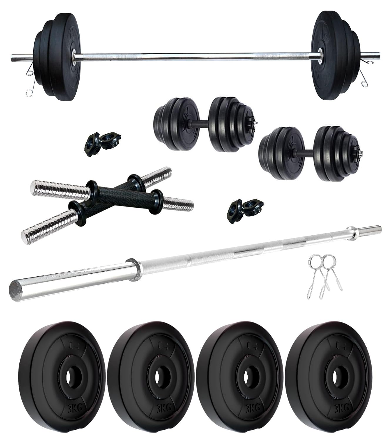 Kore PVC 12 Kg Home Gym Set with One 3 Ft Straight Rod and One Pair Dumbbell Rods, Multicolour