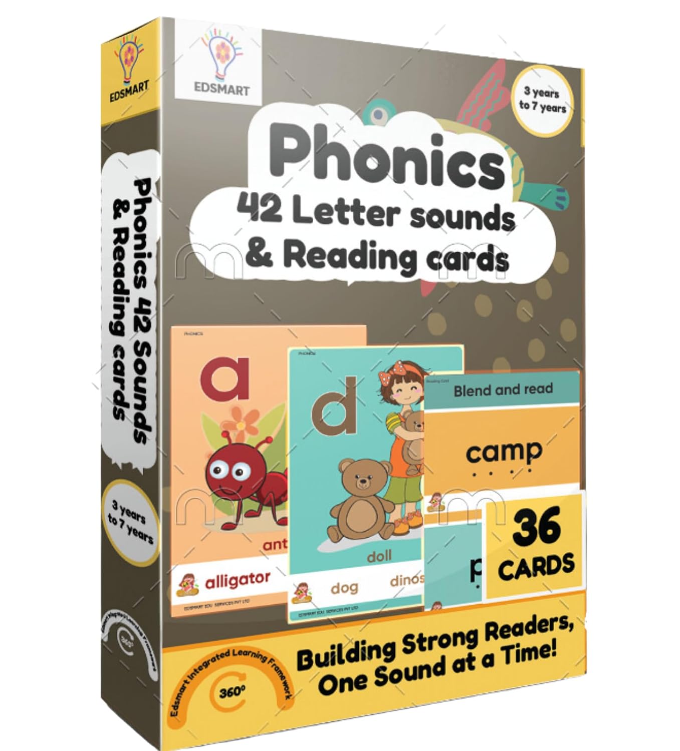 Edsmart Thick Flash Cards for Toddlers & Preschool Learning for Kids 3-6 Years| Phonics 42 Sounds Reading Cards |Montessori Toys & Games (Phonics and Reading Cards – 42 Sounds and Words)