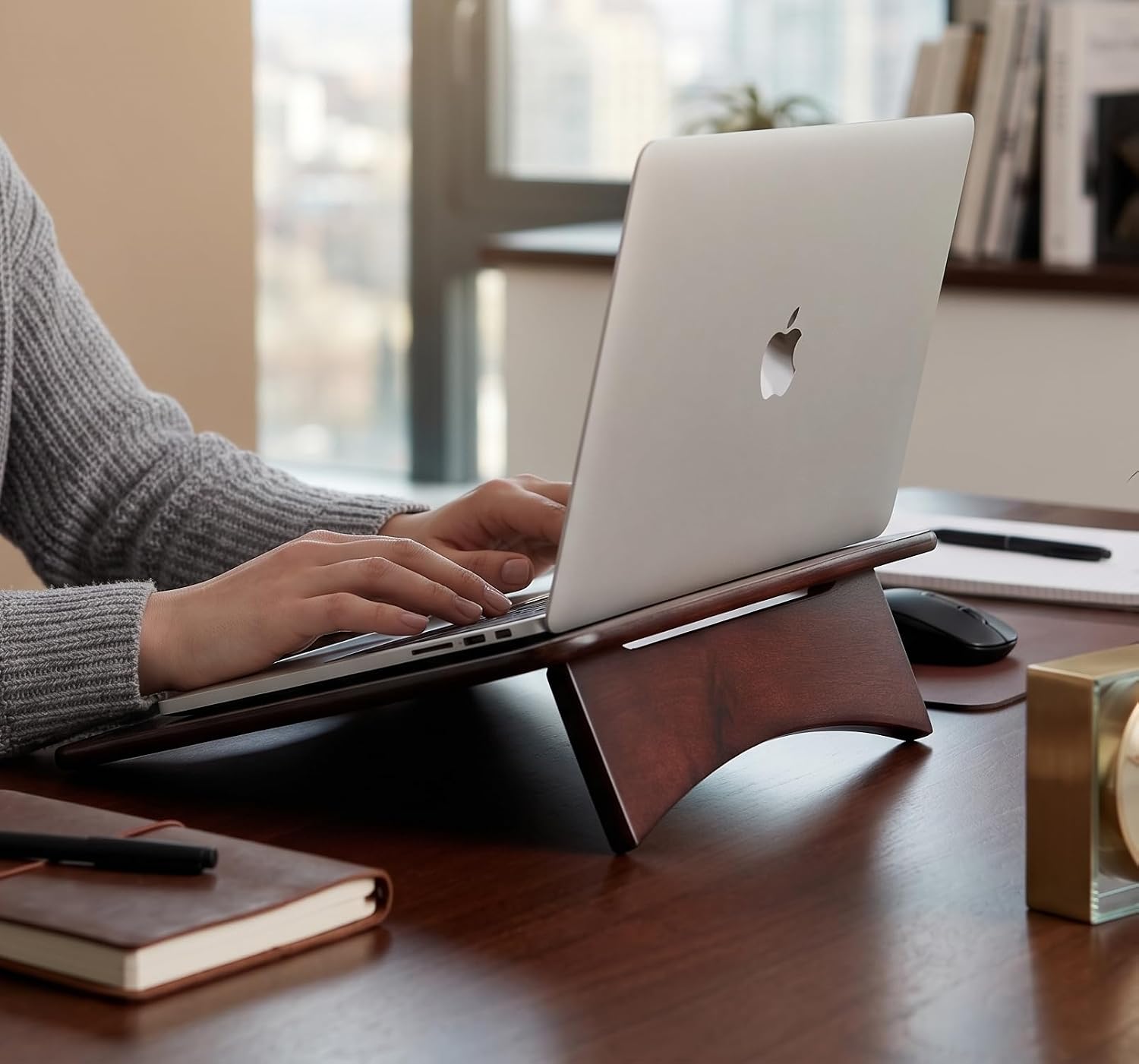 Laptop Stand Universal Heat Dissipation Desktop Foldable Laptop Stand Wooden Notebook Stand Holder with 180 Degree Multiple-Angle Support for MacBook Asus HP Sony 11×11.5 inche Dark Walnut