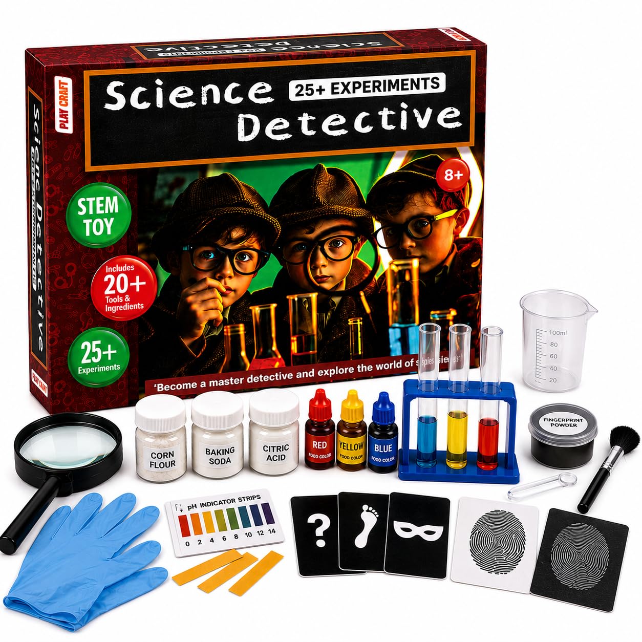 FUN NATION Science Experiment Kit for Kids 8-12 Years |STEM Science Detective & Spy Kit with 25+ Experiments | Fingerprint Investigation Magnifying Glass & Periscope | Birthday Gift for Boys & Girls