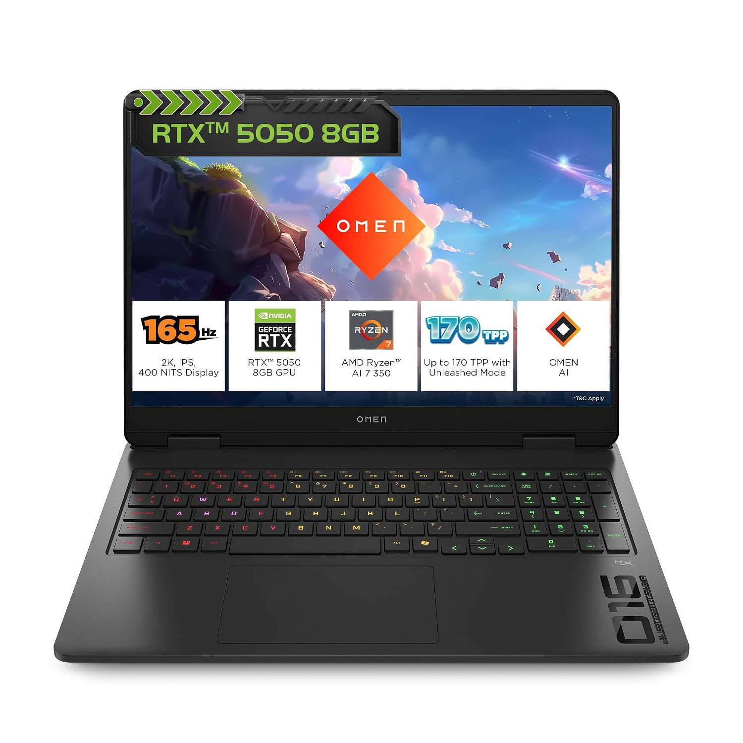 HP Omen, AMD Ryzen AI 7 350, 8GB RTX 5050, 24GB DDR5(Upgradeable) 1TB SSD, 165Hz, 2k WUXGA, 3ms, 400 nits, 16′(40.6cm) Win11, M365* Office24, Black, 2.44kg, ap0165AX, RGB, AI Gaming Laptop