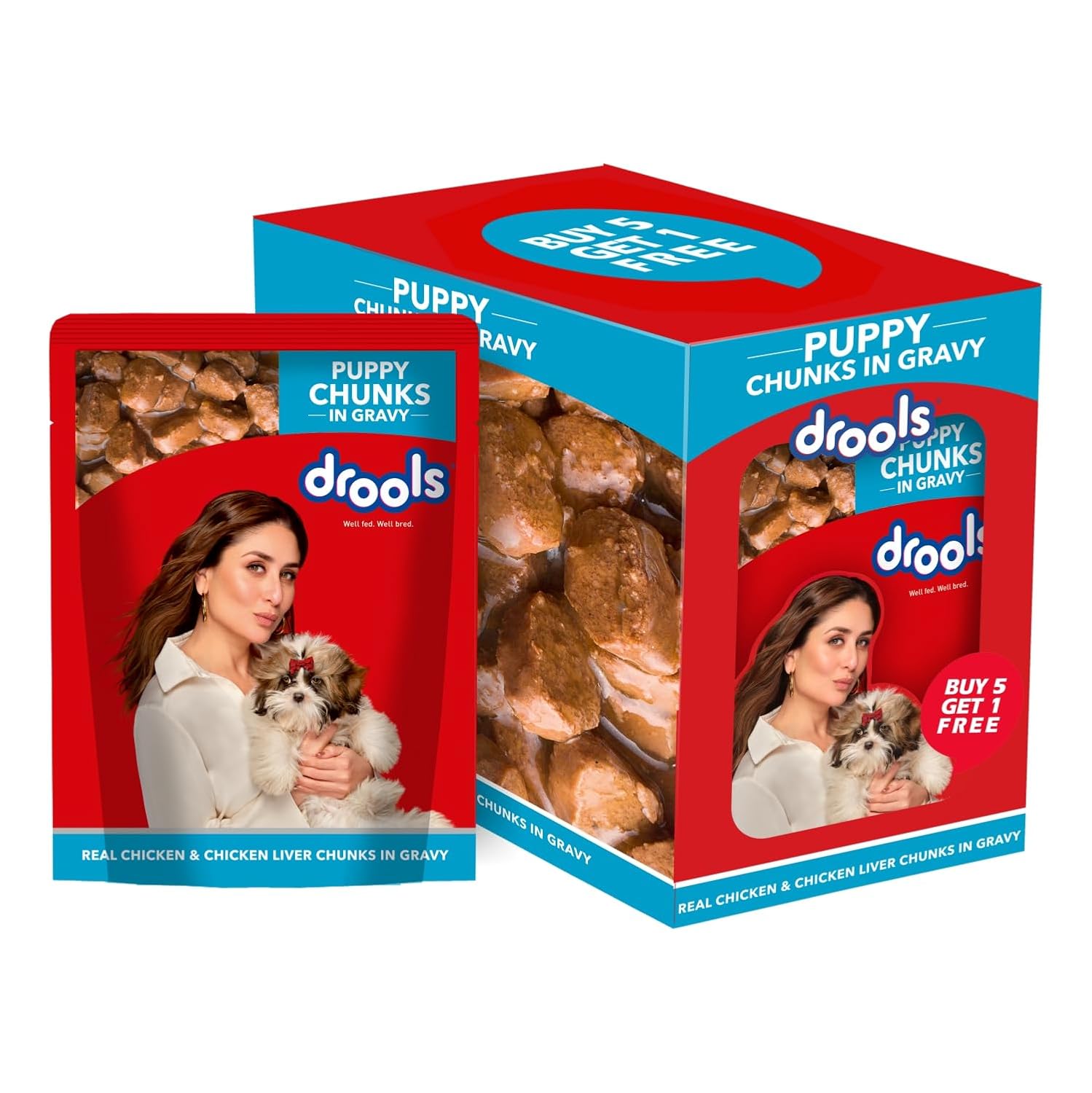 Drools Puppy Wet Dog Food (150g x 6 Packs) Total 900g | Real Chicken & Chicken Liver Chunks in Gravy | Better Digestibility & Overall Health | Supports Healthy Skin & Coat