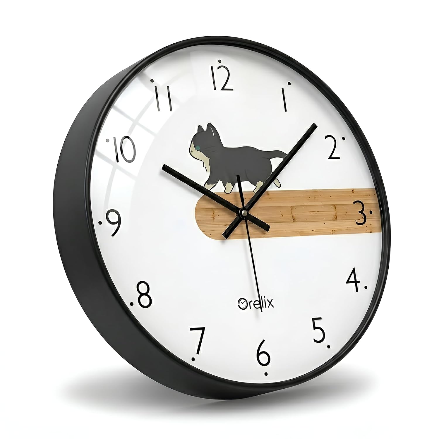 Cute Cat Wall Clock for Home Decor Non-Ticking Silent Wall Clock | Modern Wall Watch for Hall, Living Room, Office & Bedroom | Fancy Wall Clocks for Kids Room | Round Easy-to-Read Wall Watch
