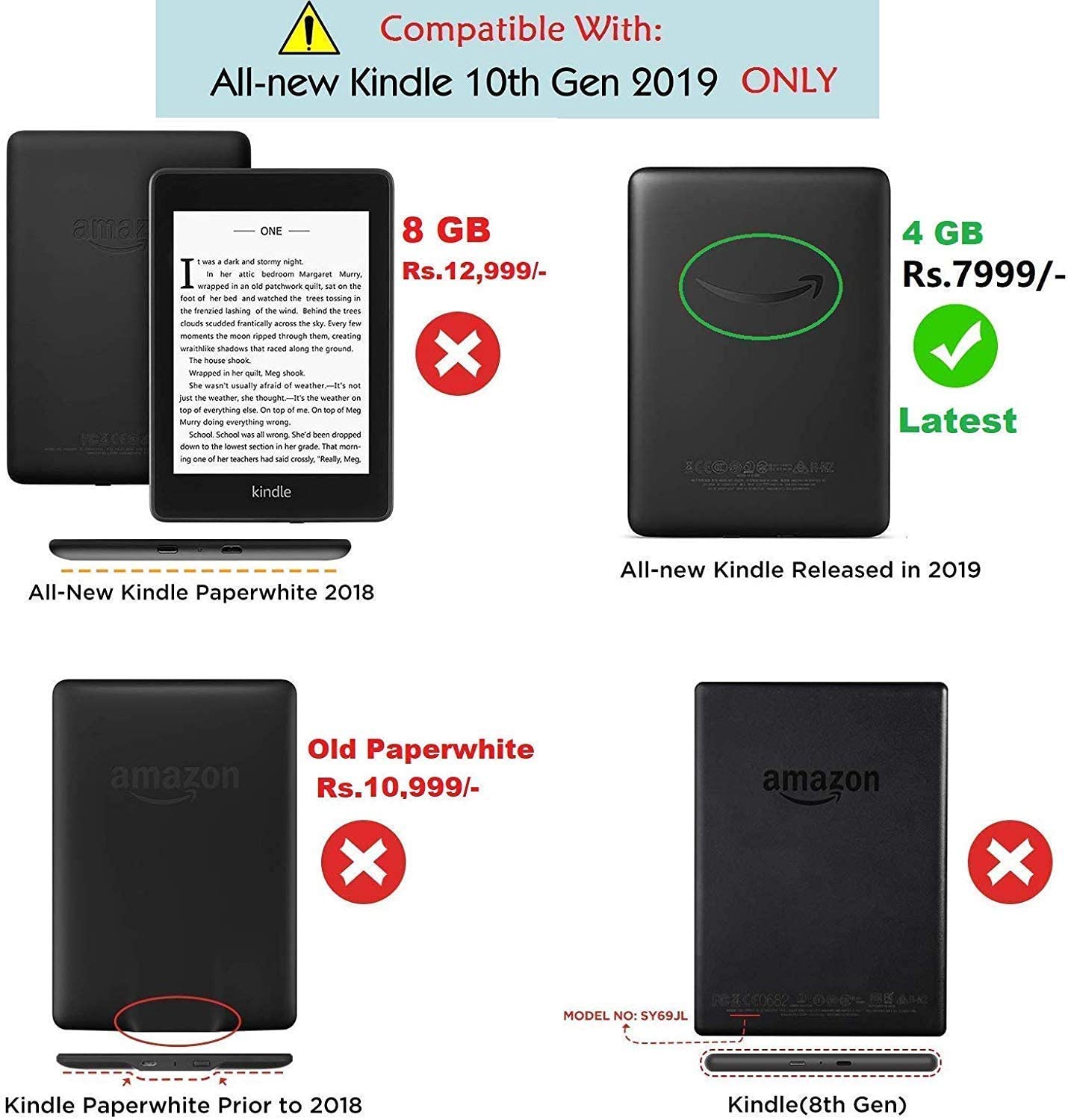 SwooK Classic Printed Magnetic Flip Cover Case for All New Kindle 10th Generation 2019 Release Model: J9G29R Flip Case Smart Folio Cover Case (Not for 10th Gen 2018 Kindle) (Landscape), Multi