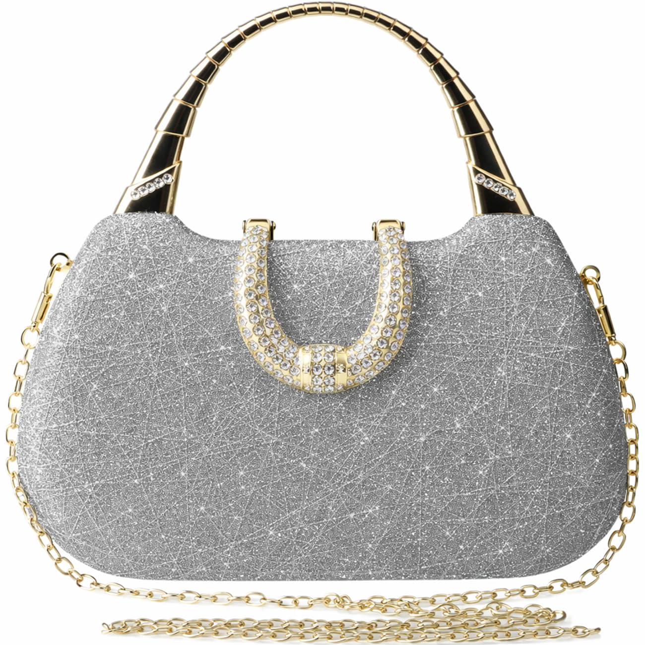 Lyrovo Clutch Purse for Women – Wedding & Bridal Clutch Bag with Chain Strap and Metal Handle, Ladies Evening Handbag