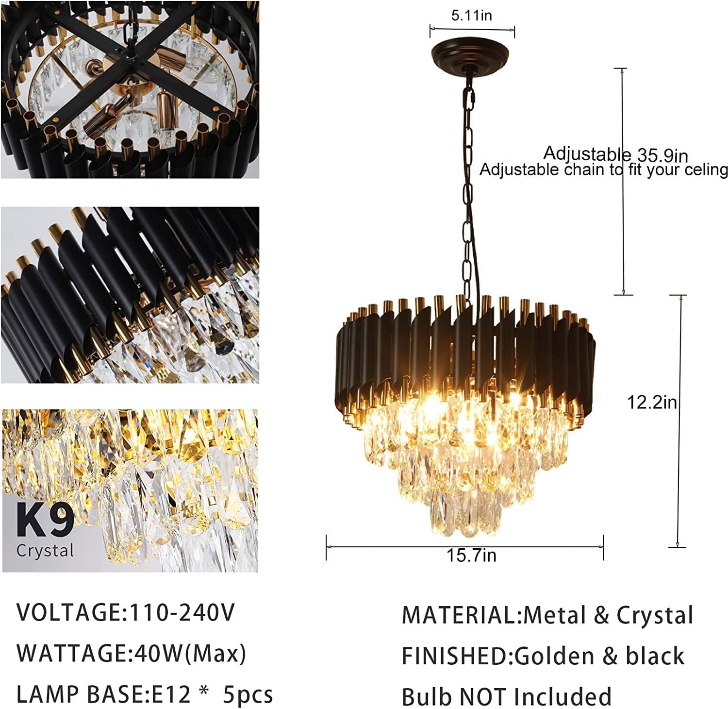 SHRI MAHAL ANTIQUES Crystal Chandelier for Living Room Bedroom Office Jhoomar Glass Crystal Big Size Jhumar Modern Ceiling Light (Size: 40 x 40 x 50 CM)