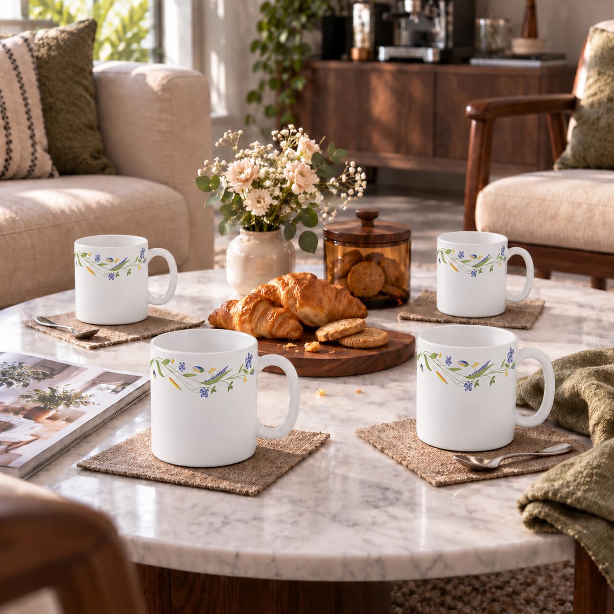 Diva By La Opala Opal Glass Tea/Coffee Mug Set of 6, 190ml, Morning Glory