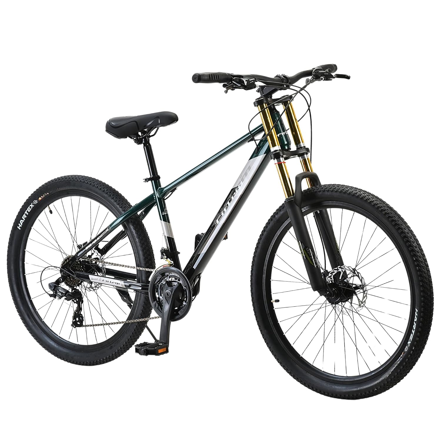 FitTrip Super Dominator 27.5 Inch Stunt MTB | 21 SPD Shimano Gearset | Double Crown Suspension | 160MM Jak Disk Brakes | Dual Tone Paintjob with Crystals | Stunt Cycle (British Racing Green)