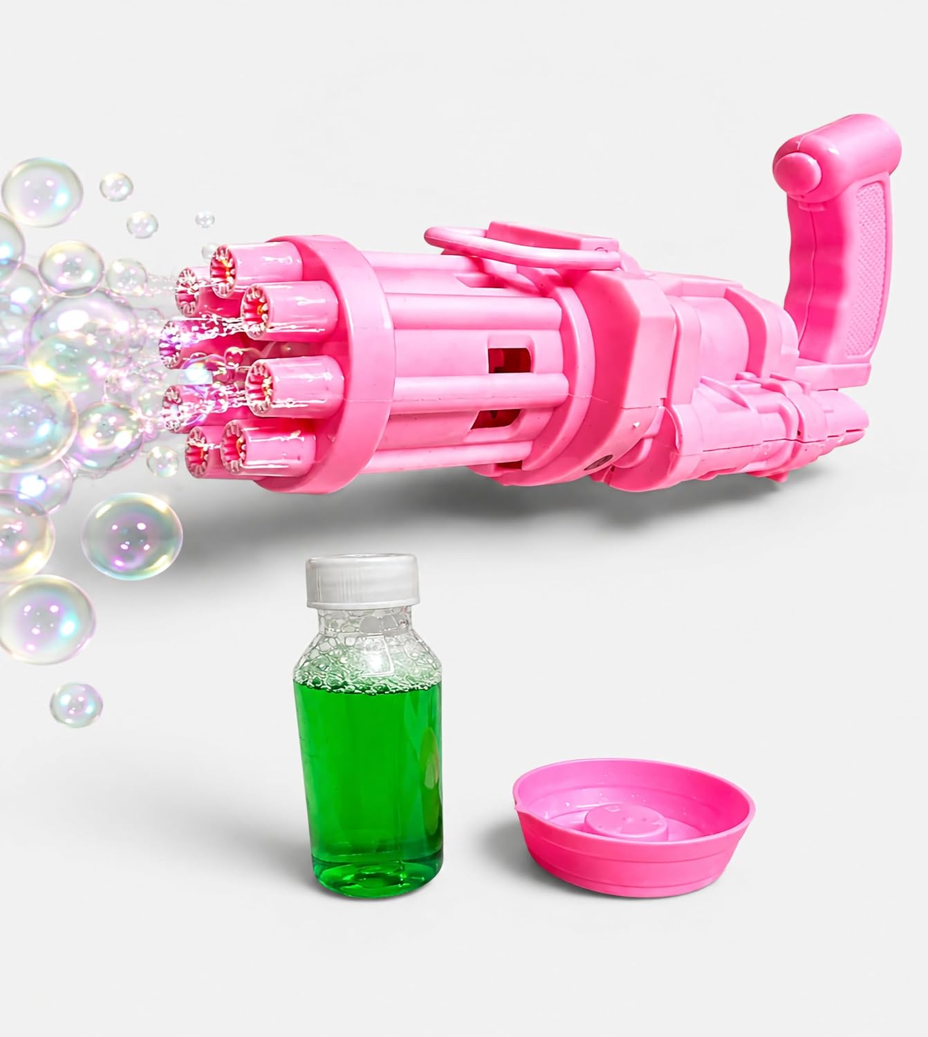 8 Holes Bubble Maker Gun for Kids | Automatic Gatling Bubble Machine Toy with Bubble Solution | Bubble Blower Launcher for Indoor & Outdoor Play | Boys & Girls | Color as Per Stock