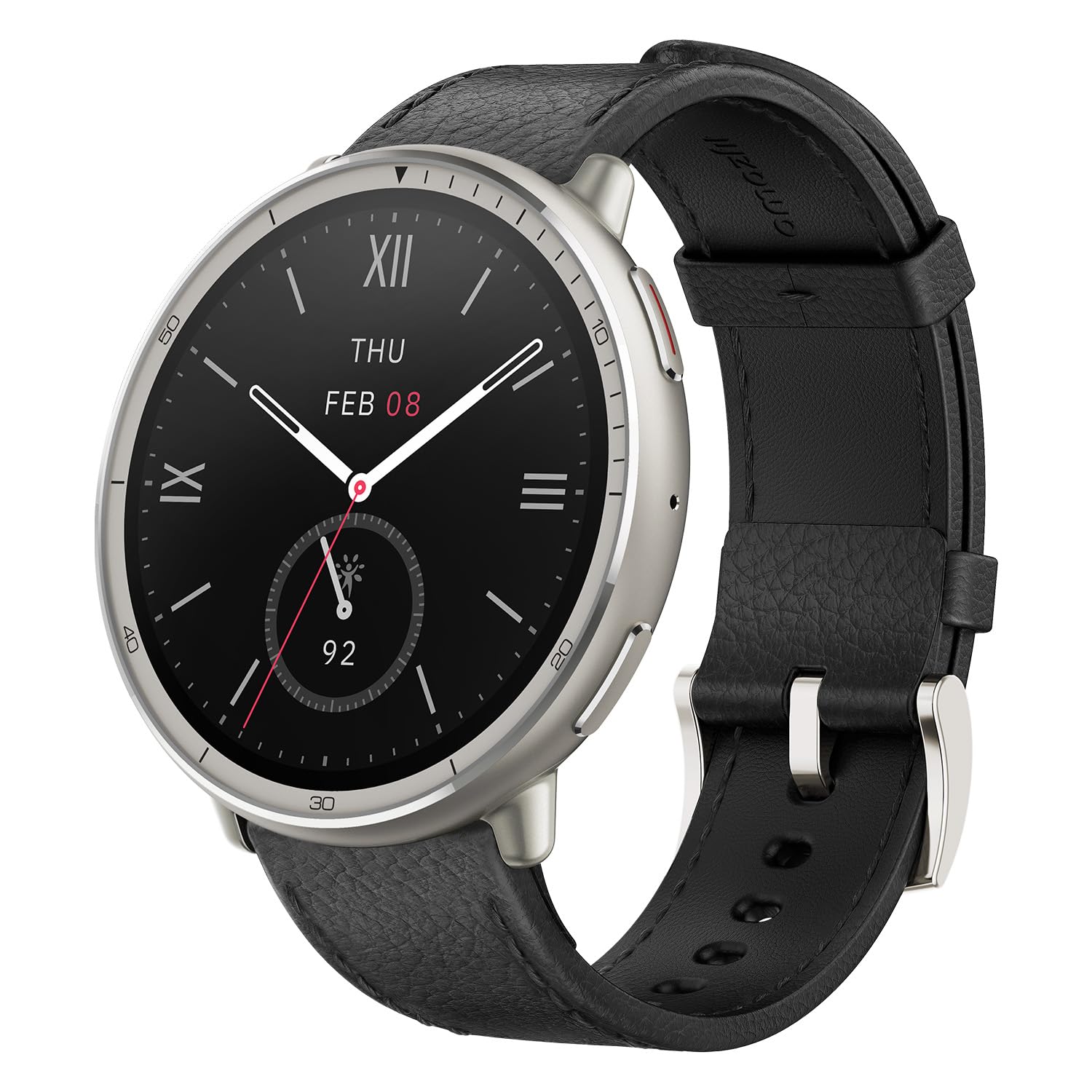 Amazfit Active 2 Premium Smartchoice 44mm Smart Watch, Sapphire Glass Display, Free Silicon Strap, Built in GPS, 10day Battery, 5ATM, iOS & Android, 2000 Nits, 160+ Sports Mode, Black Leather