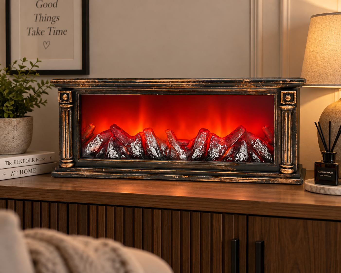 Uptrix Electric LED Fireplace Lamp with Realistic Flame Effect – Modern Decorative Fire Light, Tabletop Ambient Night Lamp for Living Room, Bedroom, Office & Home Décor