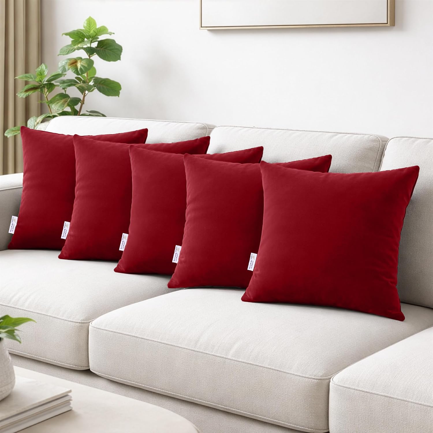 MY ARMOR Microfiber Cushion for Sofa | 16 X 16 Inch | Set of 5 – Maroon