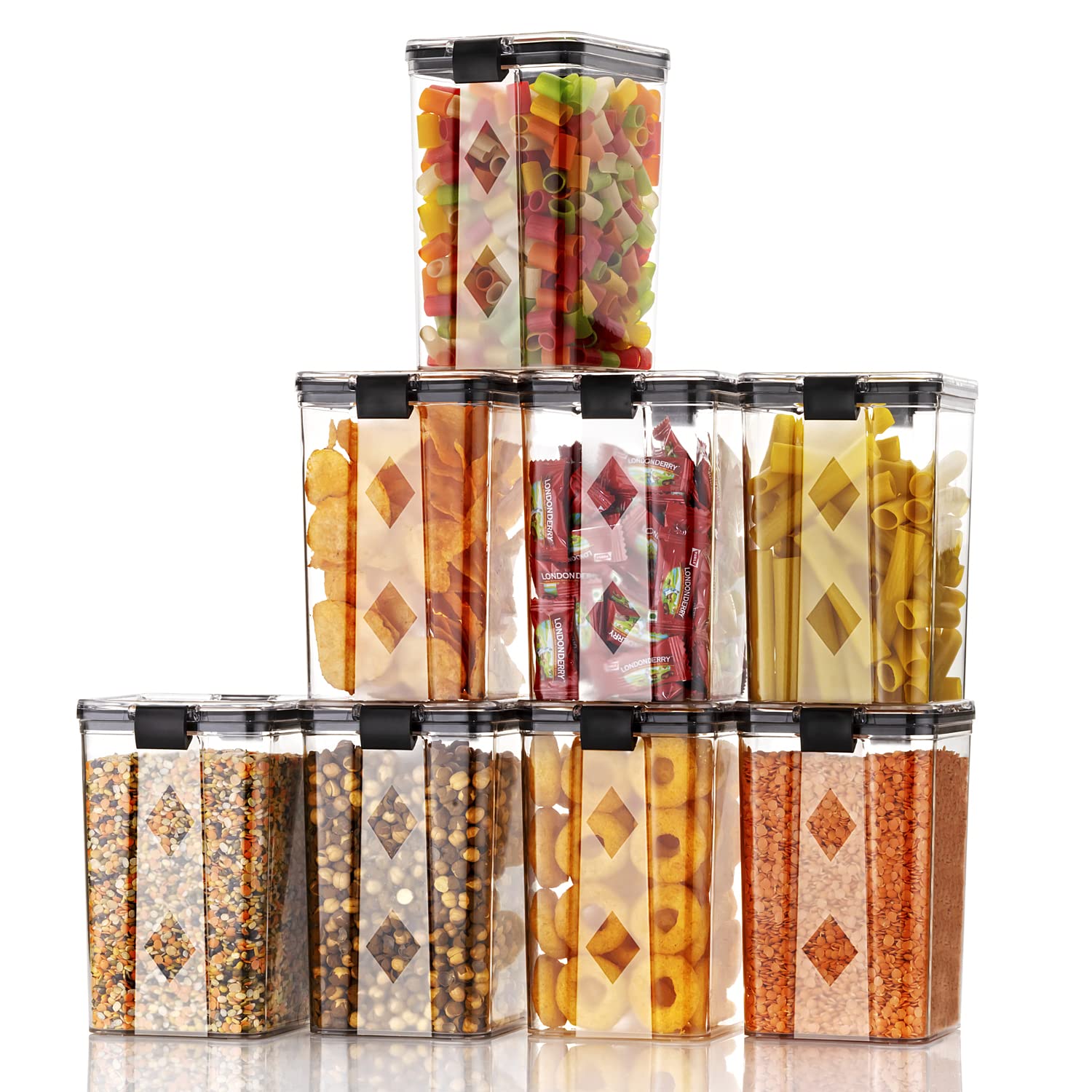 GOLWYN Polyethylene Terephthalate (PET) Airtight Containers Kitchen Storage Box, Food Storage Container, Stackable & Transparent Organizer Jars, Masala Dabba Container, Set of 6 (1200ml each)