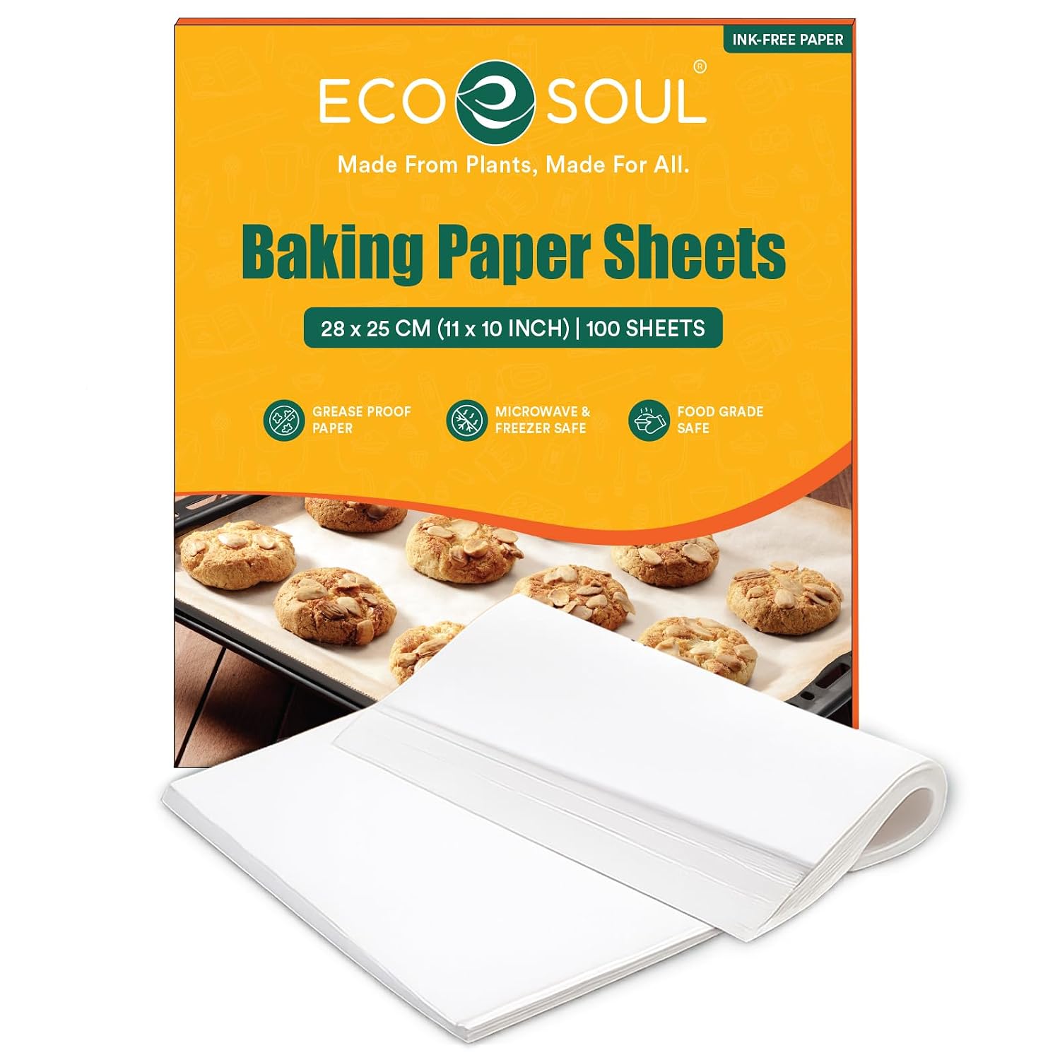 ECO SOUL Baking Paper Sheets[100 Sheets],Pack of 1 Parchment Paper for Oven
