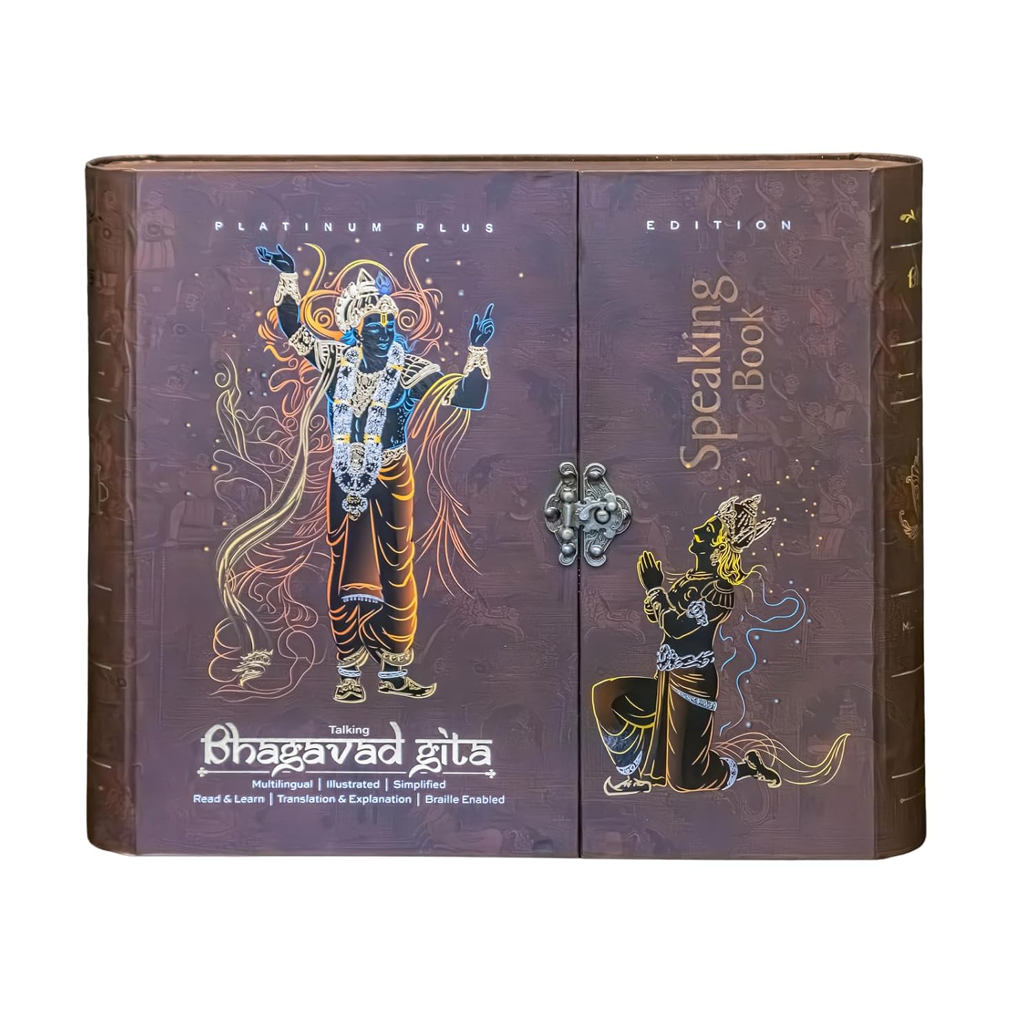 Platinum Edition- World’s 1st Blessed Illustrated Speaking Bhagavad Gita in 16 Languages – Jan’24 Hardcover | Including Wisdom Flute With USB Charging