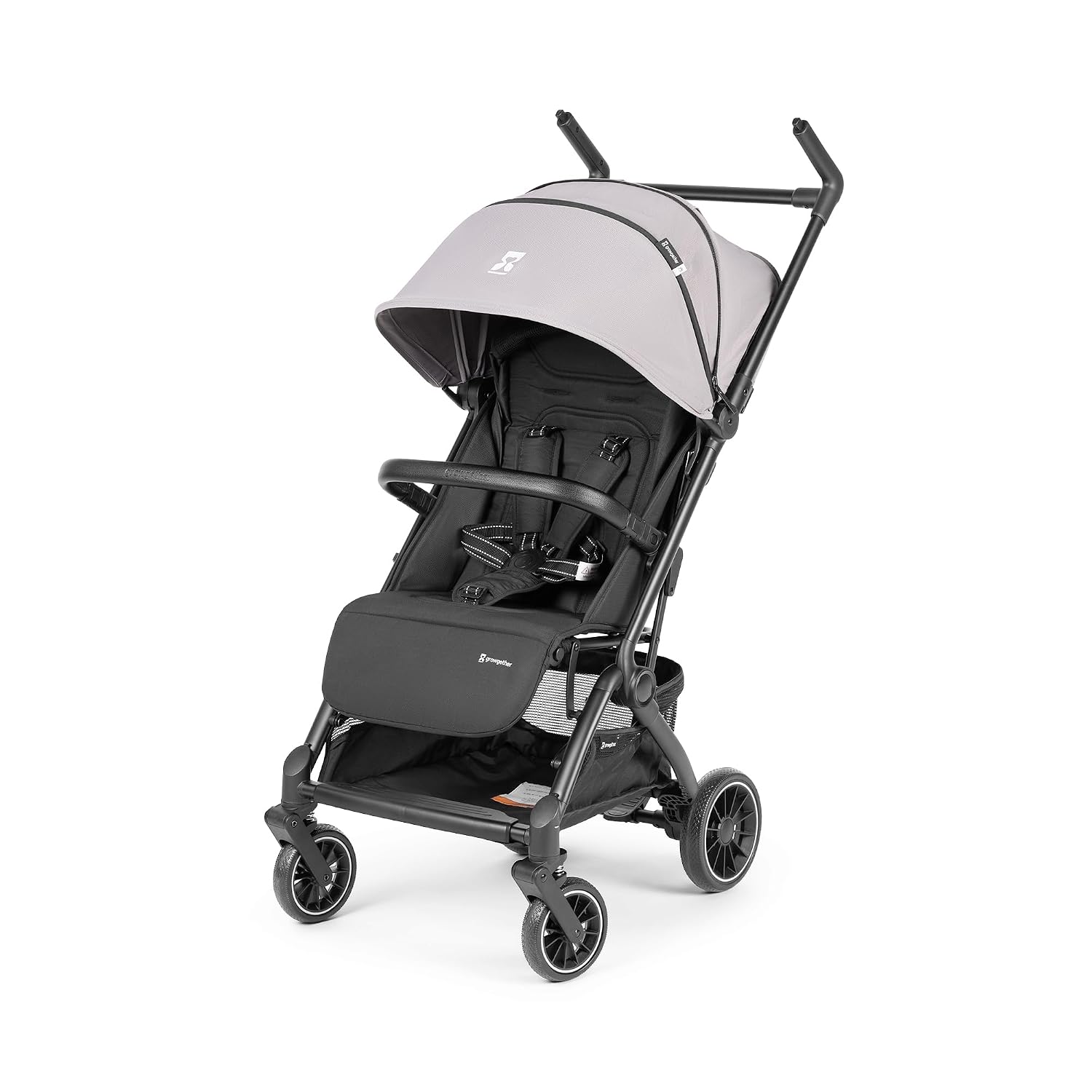 Growgether GOLITE Stroller for Baby 0-3 Years (Up to 22Kg), Cabin Ready Lightweight Travel Stroller, 5-Point Harness, Full Recline, UPF50+ Canopy, 360° Swivel Wheels, Mosquito Net, 1 Yr Warranty, Grey