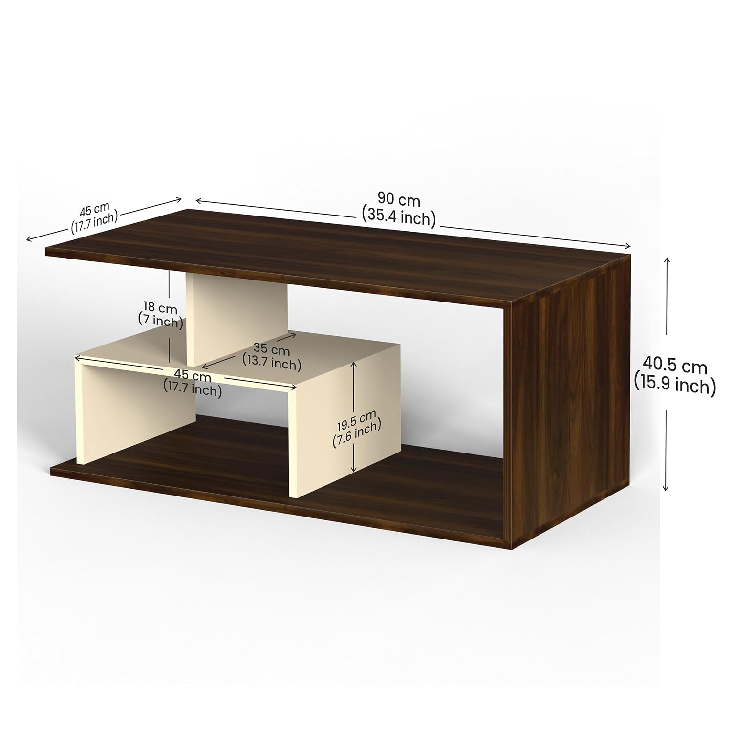 Lioana Coffee Table/Center Table Sofa Tea or Teapoy Console Table for Sofa Set with Bottom Storage, Living Room Hall Home (Classic Brown & Beige)